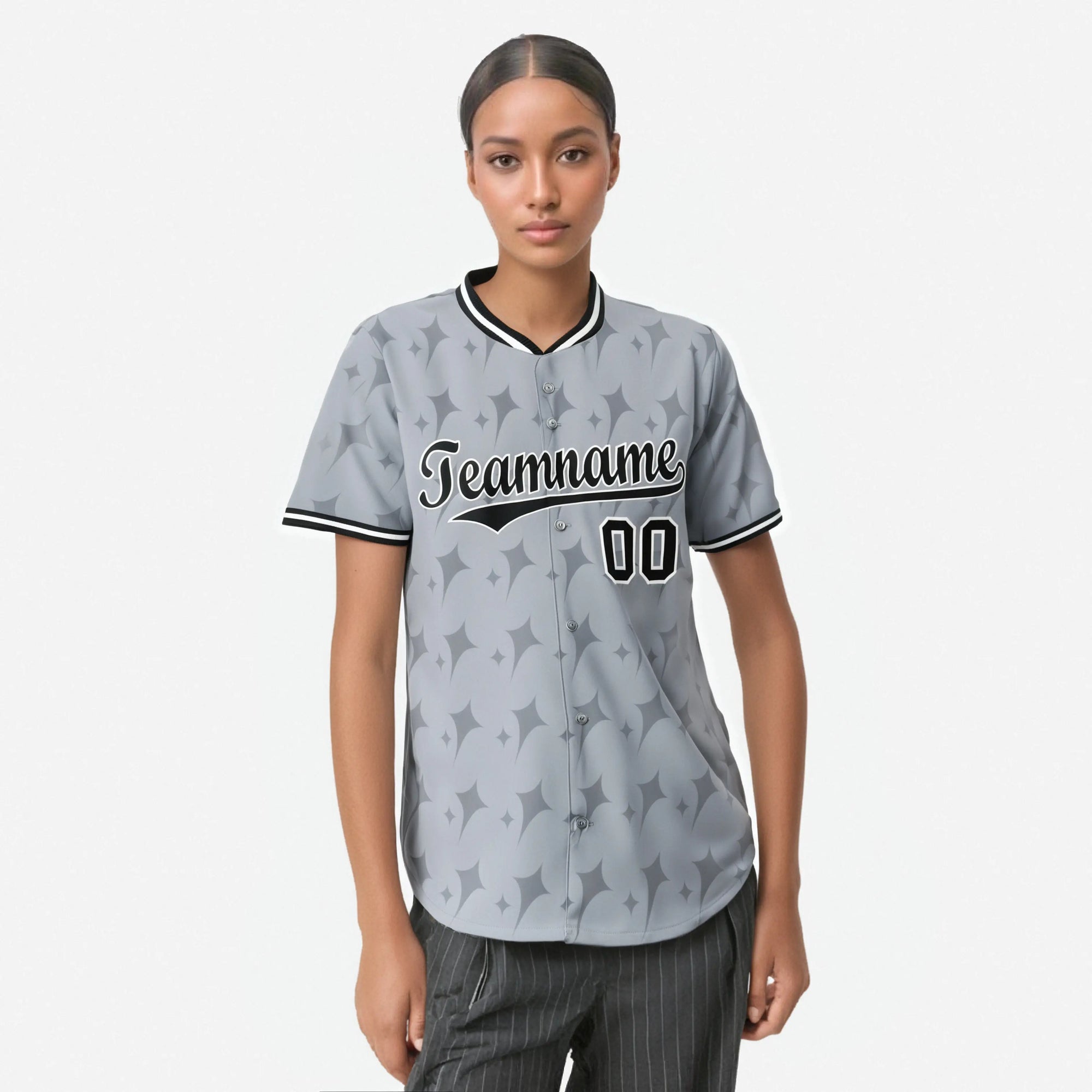 Custom Gray Black White Authentic Four Pointed Baseball Jersey