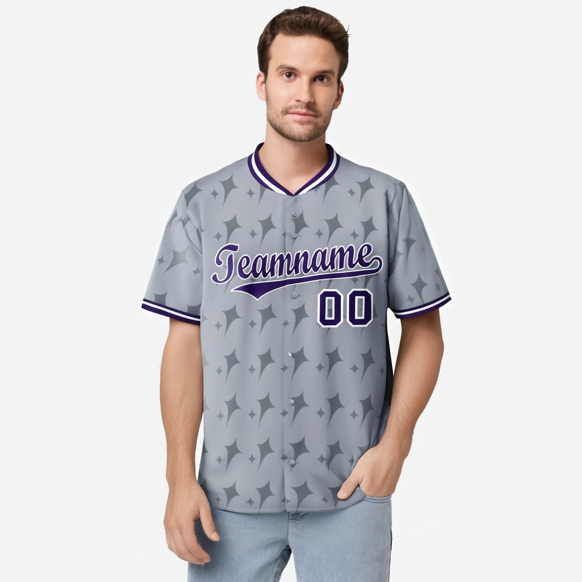 Custom Gray Purple White Authentic Four Pointed Baseball Jersey