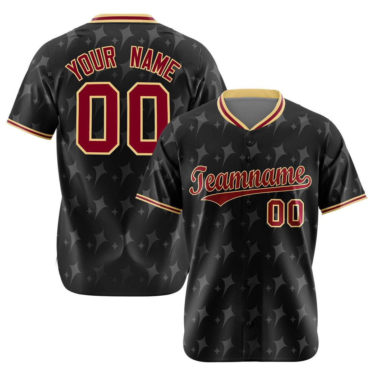 Custom Black Crimson Khaki Authentic Four Pointed Baseball Jersey