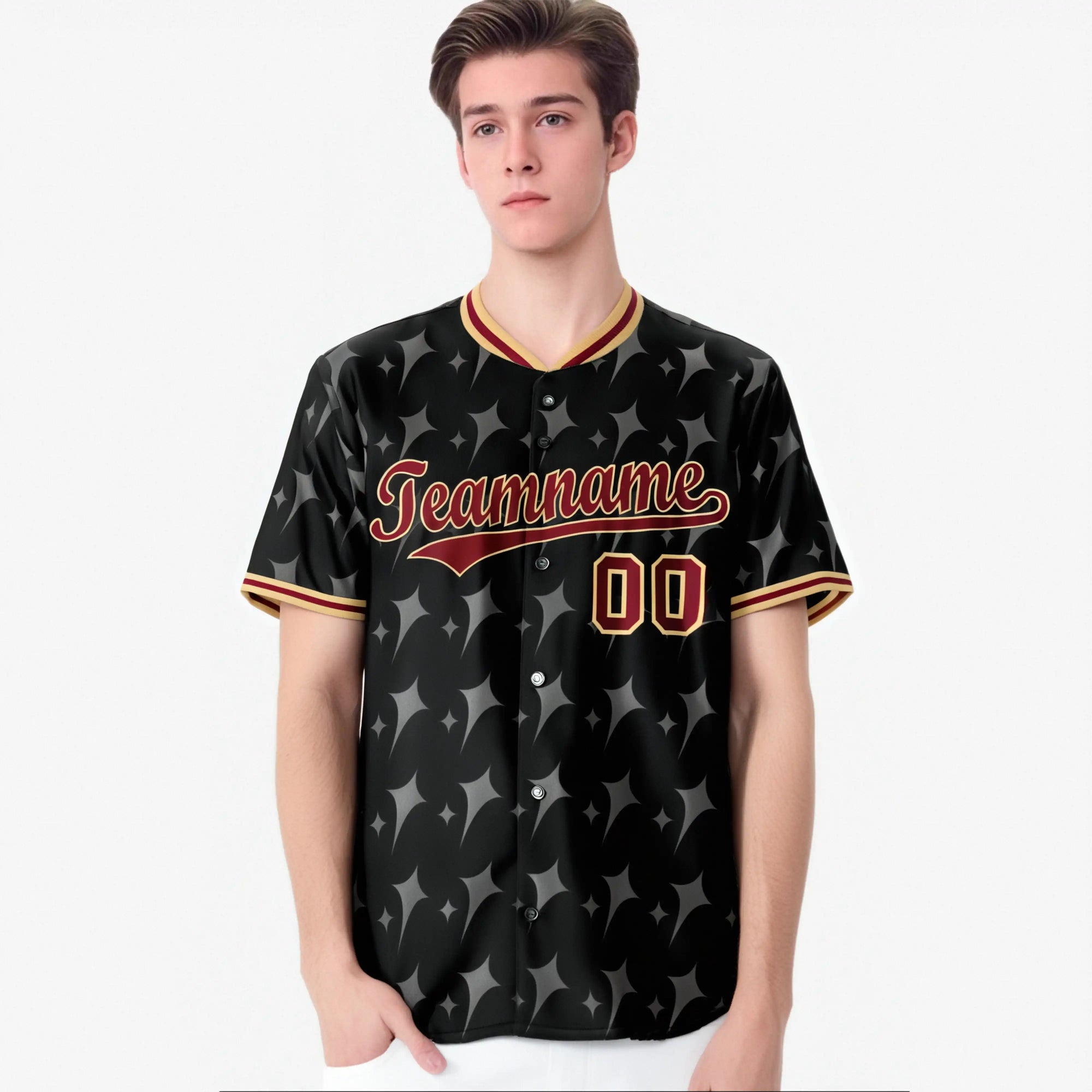 Custom Black Crimson Khaki Authentic Four Pointed Baseball Jersey