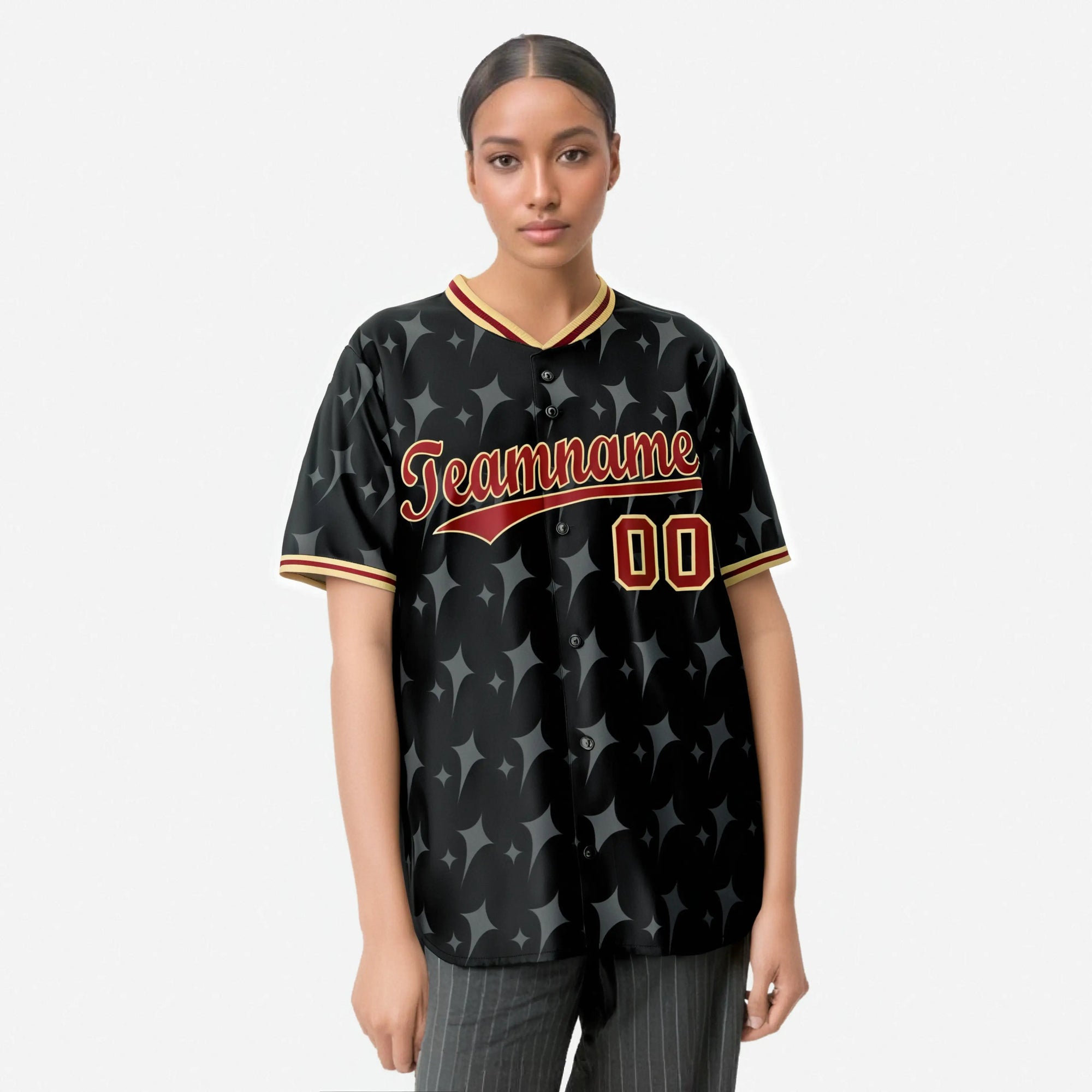 Custom Black Crimson Khaki Authentic Four Pointed Baseball Jersey