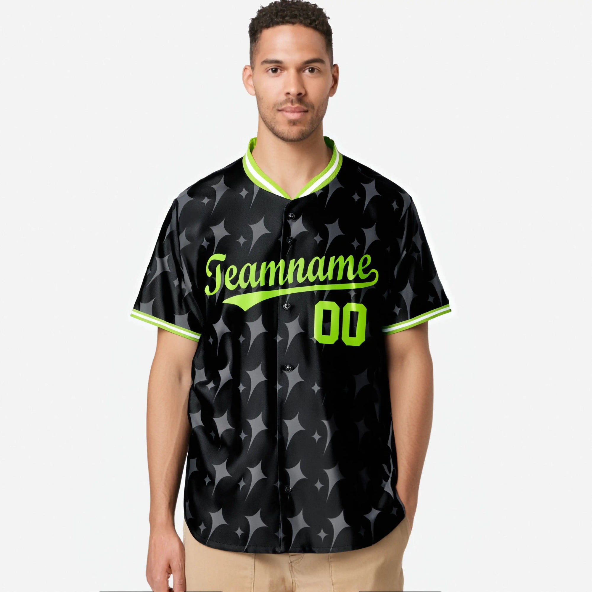 Custom Black Neon Green White Authentic Four Pointed Baseball Jersey