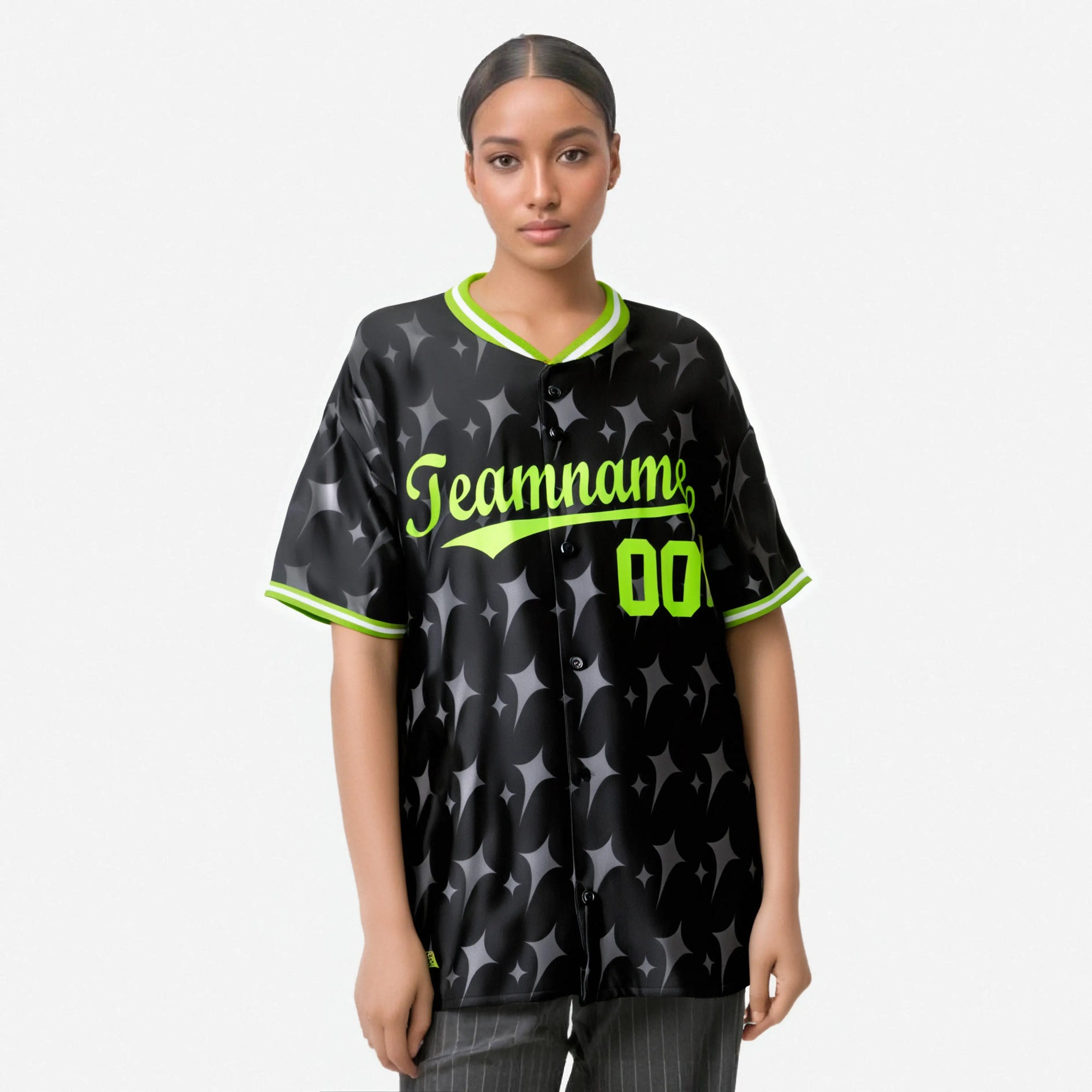 Custom Black Neon Green White Authentic Four Pointed Baseball Jersey