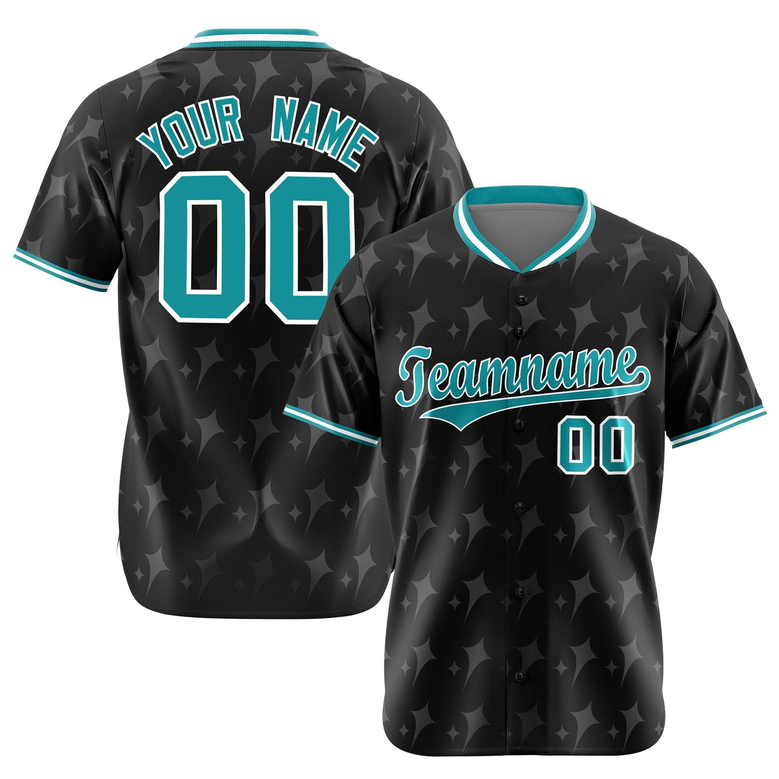 Custom Black Aqua White Authentic Four Pointed Baseball Jersey