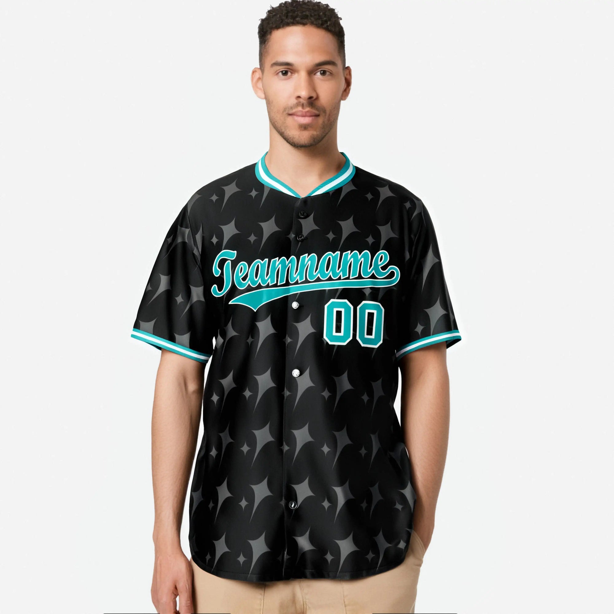 Custom Black Aqua White Authentic Four Pointed Baseball Jersey