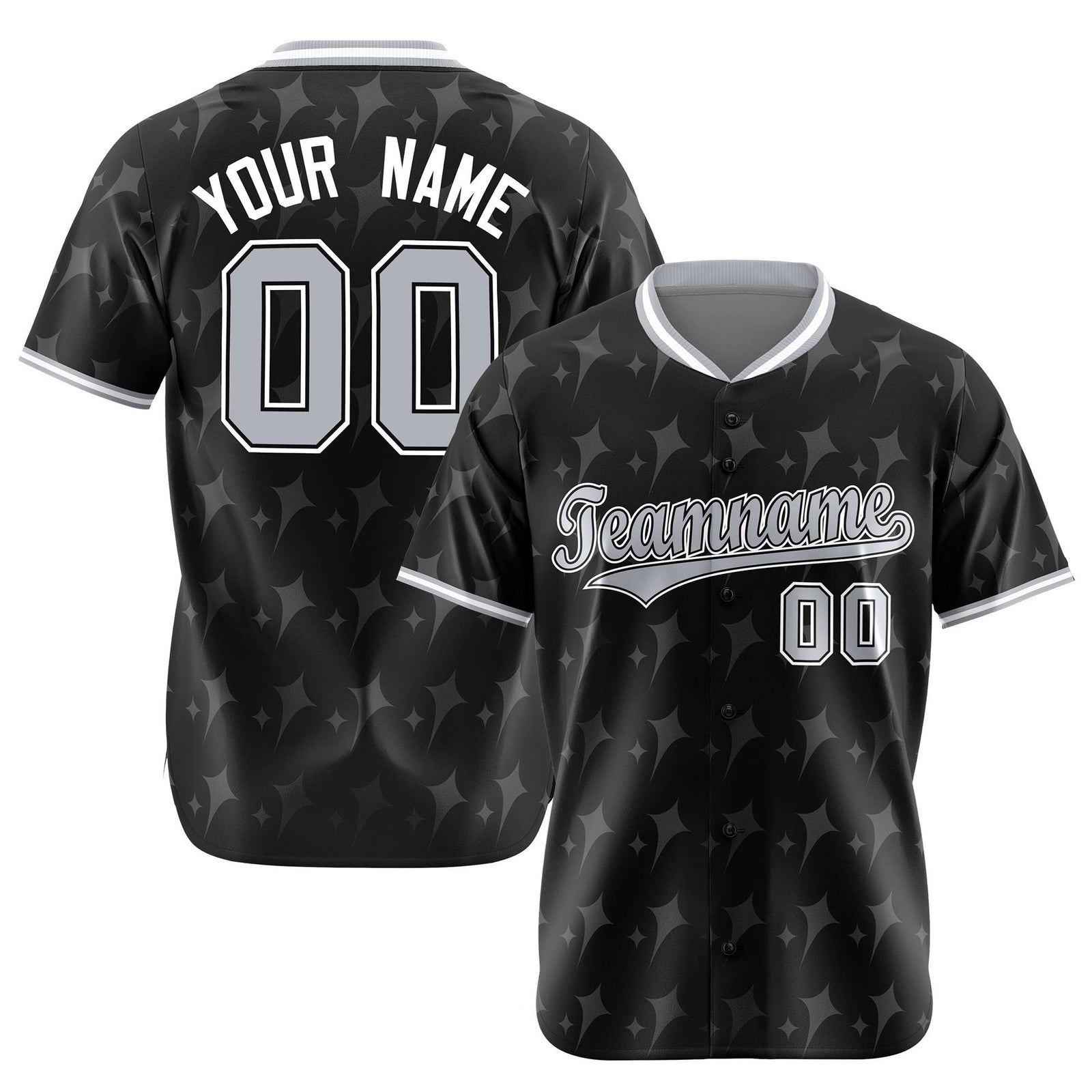 Custom Black Gray White Authentic Four Pointed Baseball Jersey
