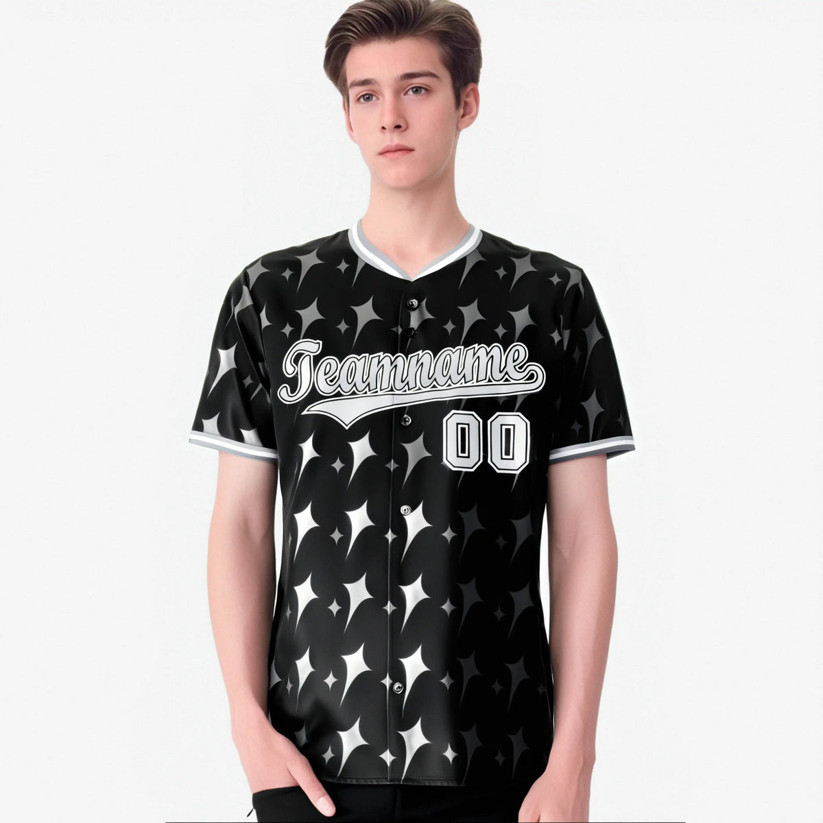 Custom Black Gray White Authentic Four Pointed Baseball Jersey