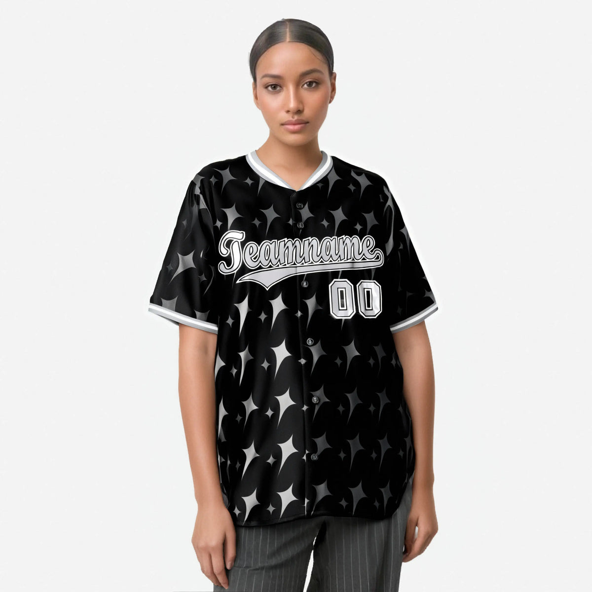 Custom Black Gray White Authentic Four Pointed Baseball Jersey