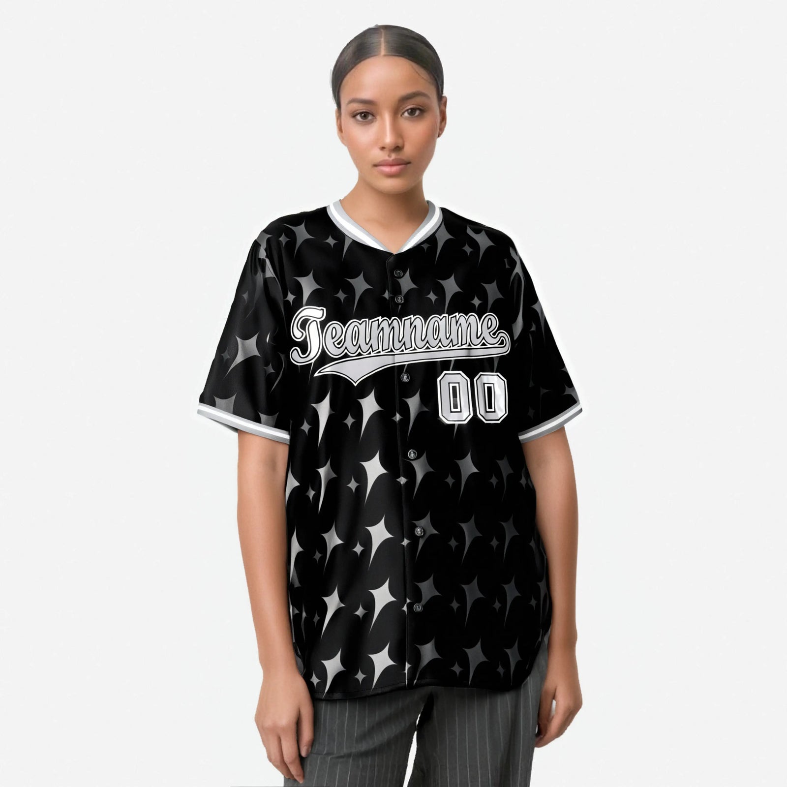 Custom Black Gray White Authentic Four Pointed Baseball Jersey