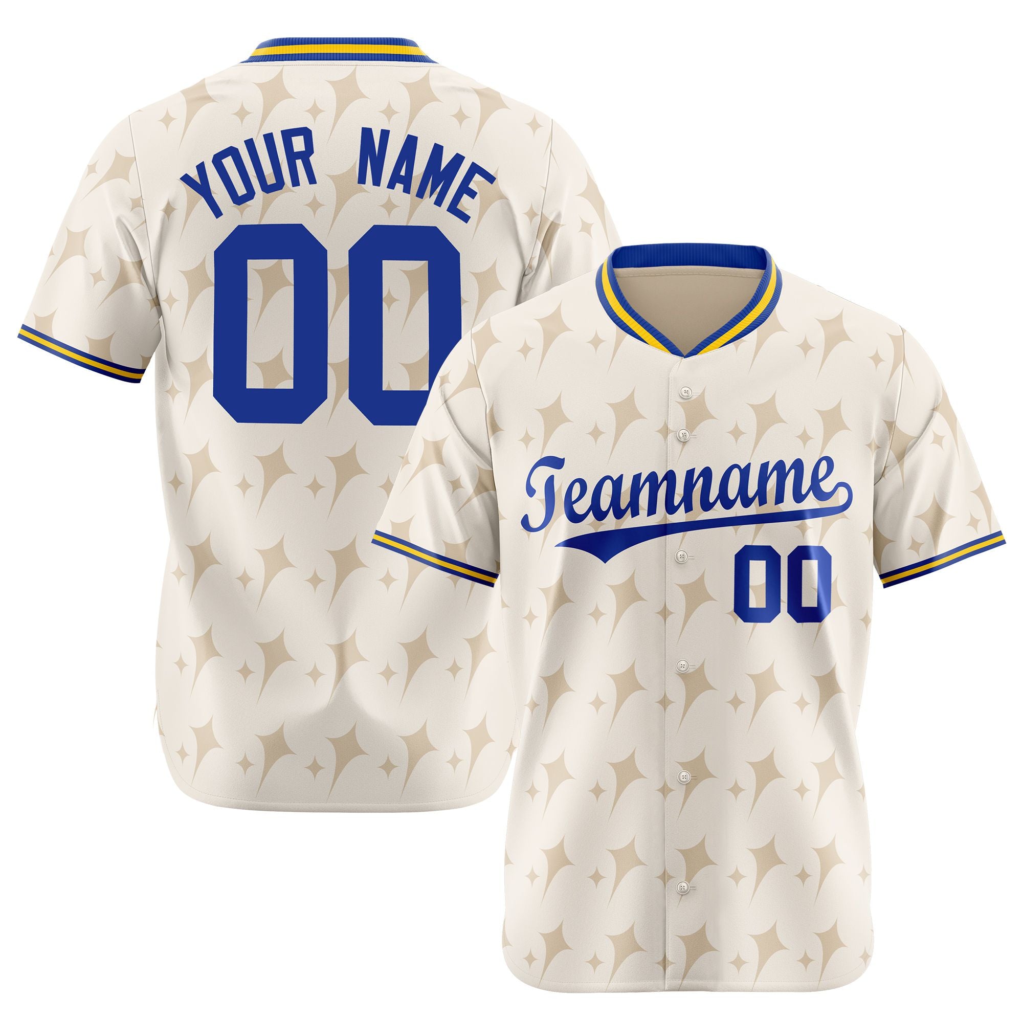 Custom Khaki Royal Blue Gold Authentic Four Pointed Baseball Jersey