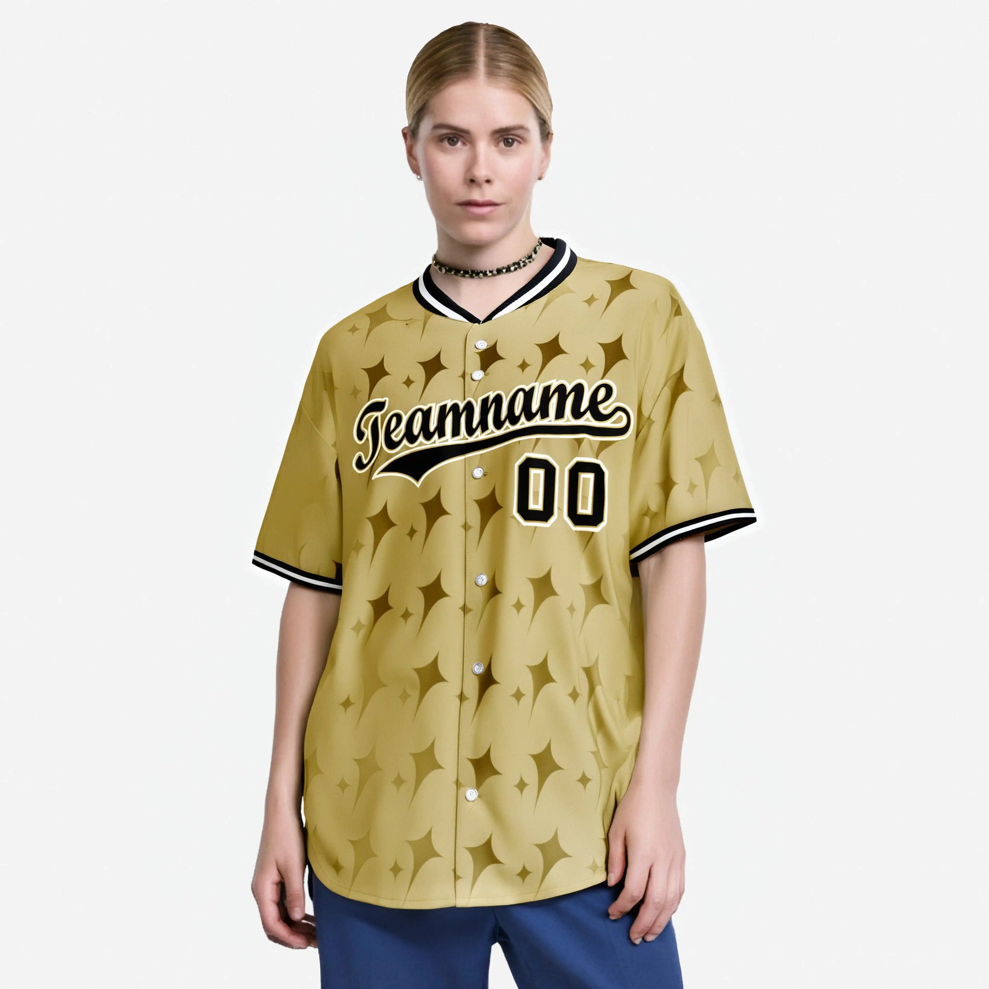 Custom Old Gold Black White Authentic Four Pointed Baseball Jersey