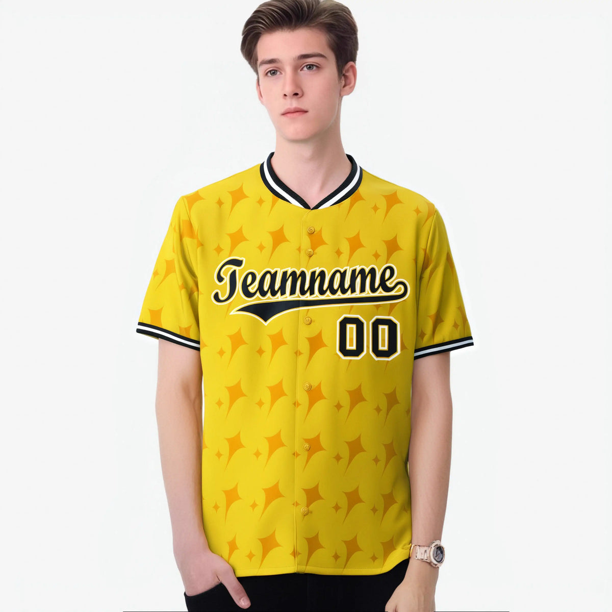 Custom Gold Black White Authentic Four Pointed Baseball Jersey