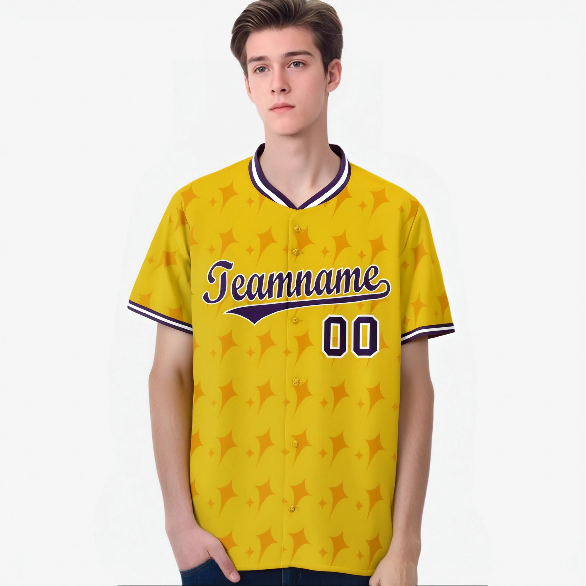 Custom Gold Purple White Authentic Four Pointed Baseball Jersey