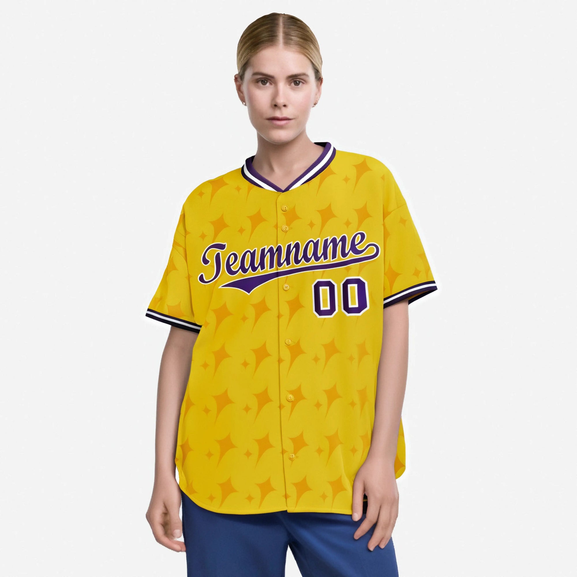 Custom Gold Purple White Authentic Four Pointed Baseball Jersey