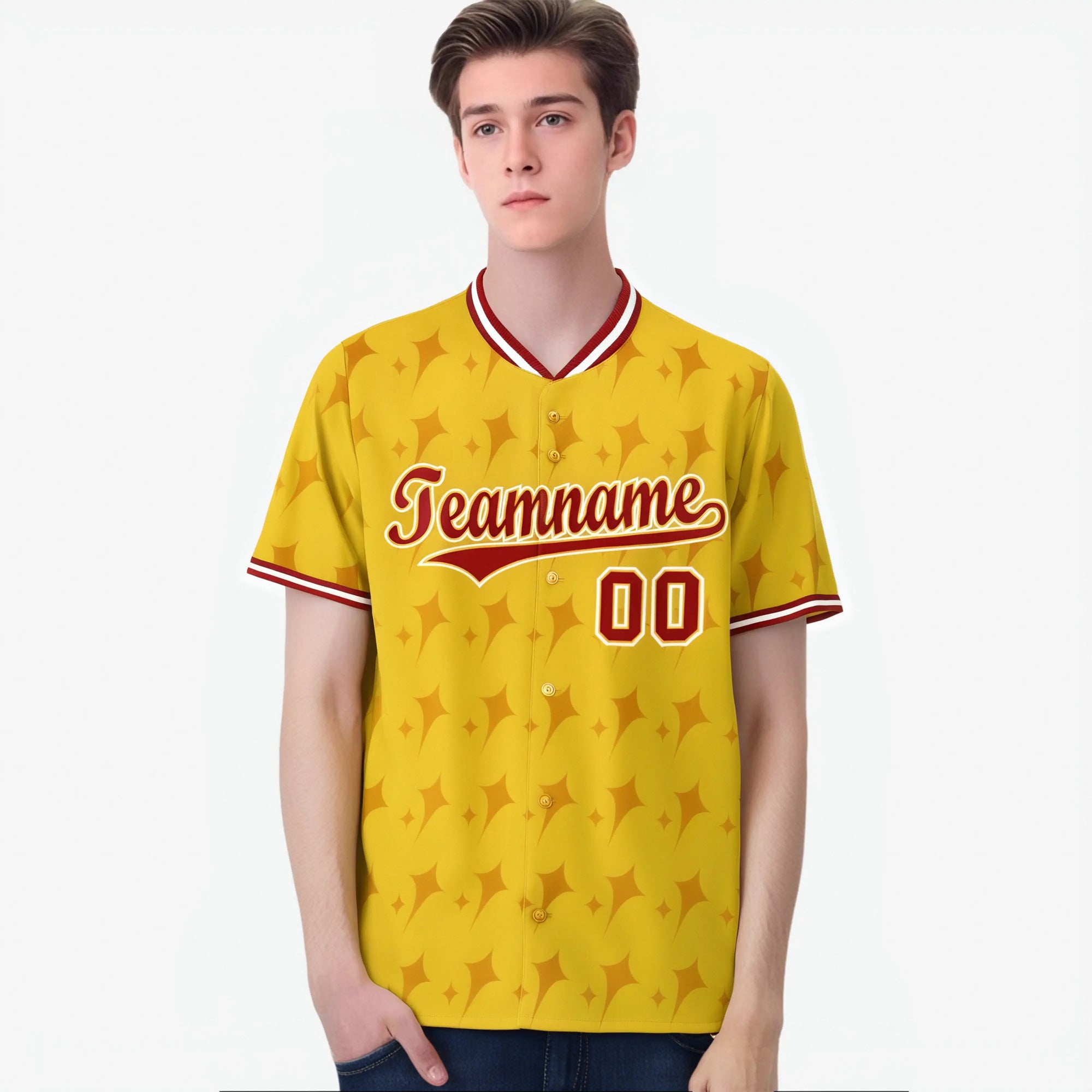 Custom Gold Red White Authentic Four Pointed Baseball Jersey