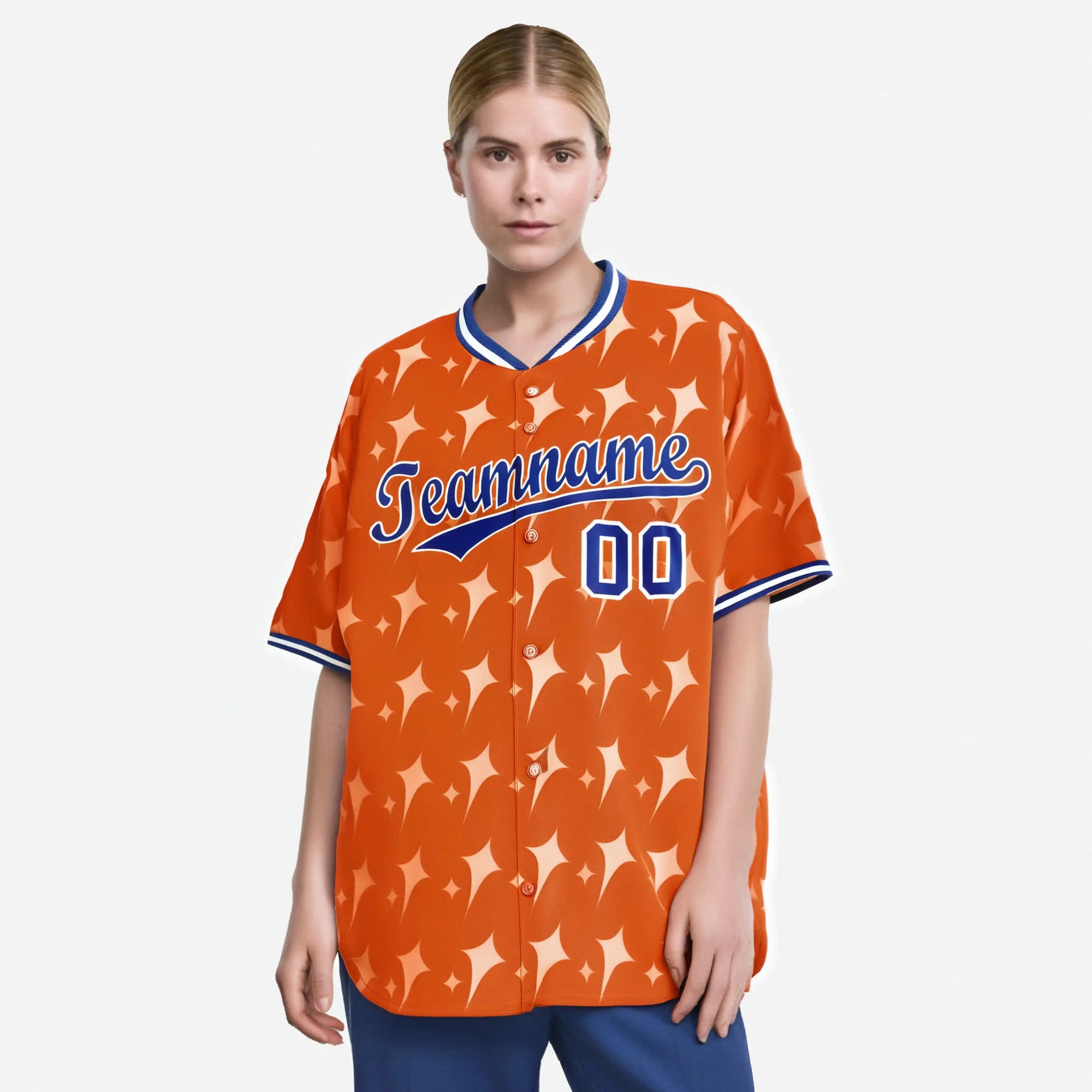 Custom Orange Royal Blue White Authentic Four Pointed Baseball Jersey