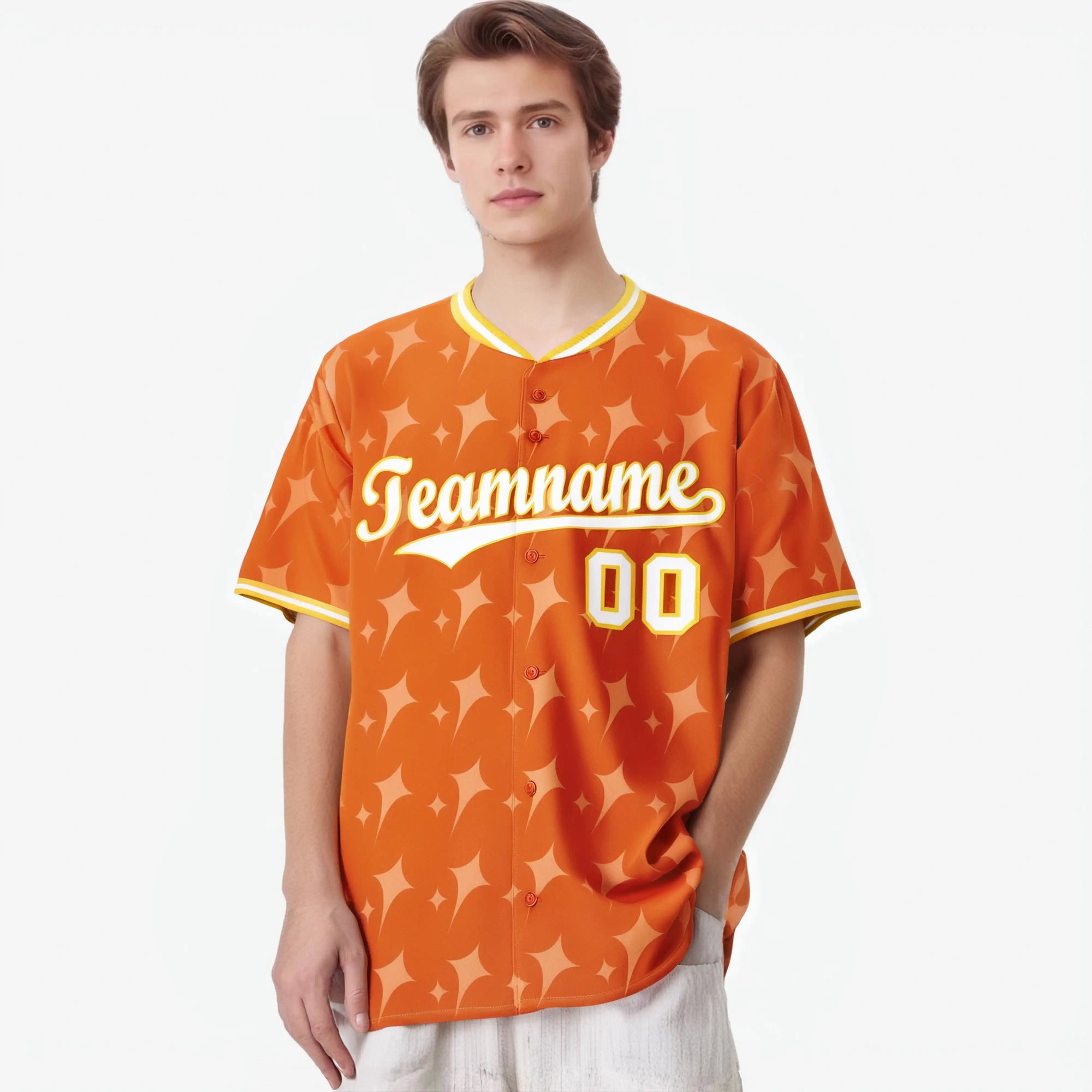 Custom Orange White-Gold Authentic Four Pointed Baseball Jersey