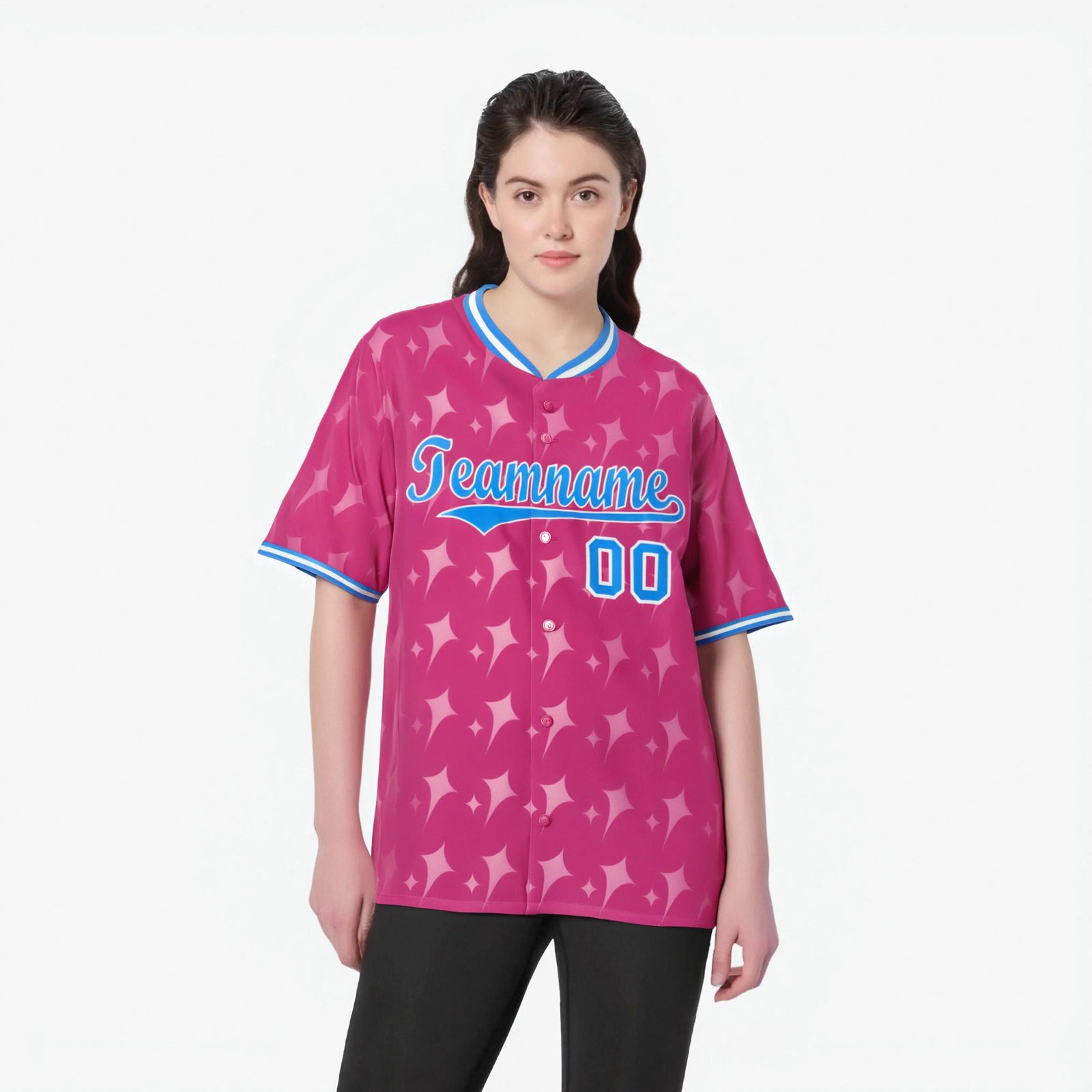 Custom Pink Powder Blue White Authentic Four Pointed Baseball Jersey