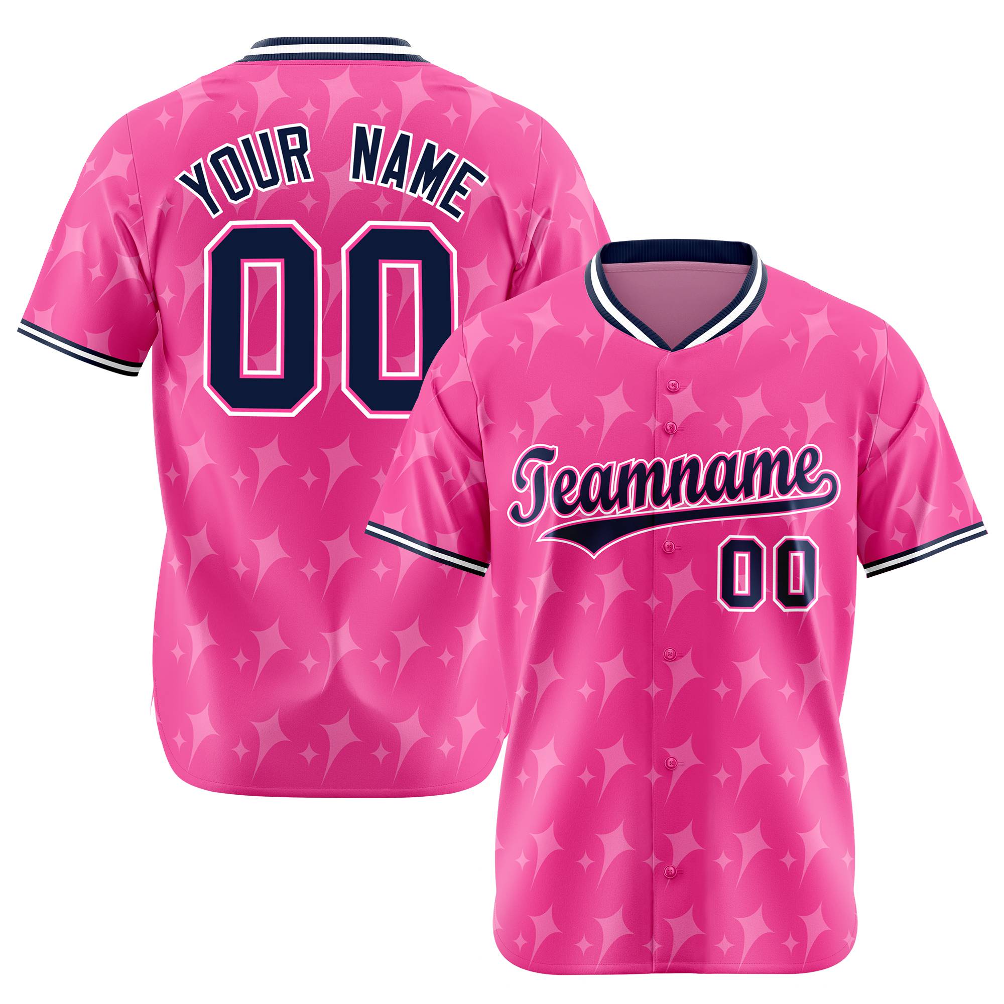 Custom Pink Navy White Authentic Four Pointed Baseball Jersey