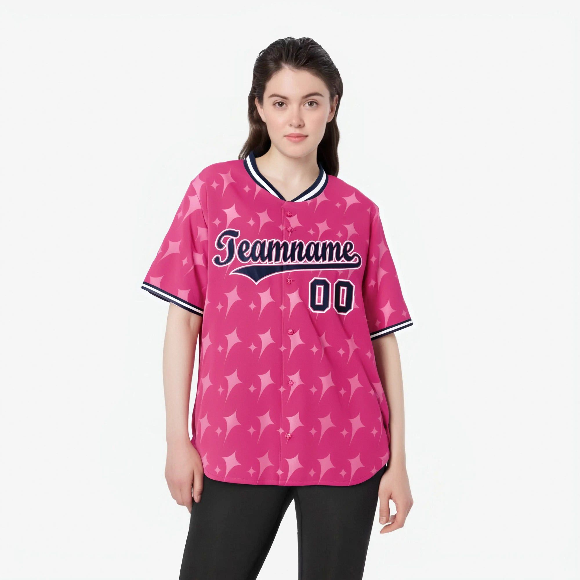 Custom Pink Navy White Authentic Four Pointed Baseball Jersey