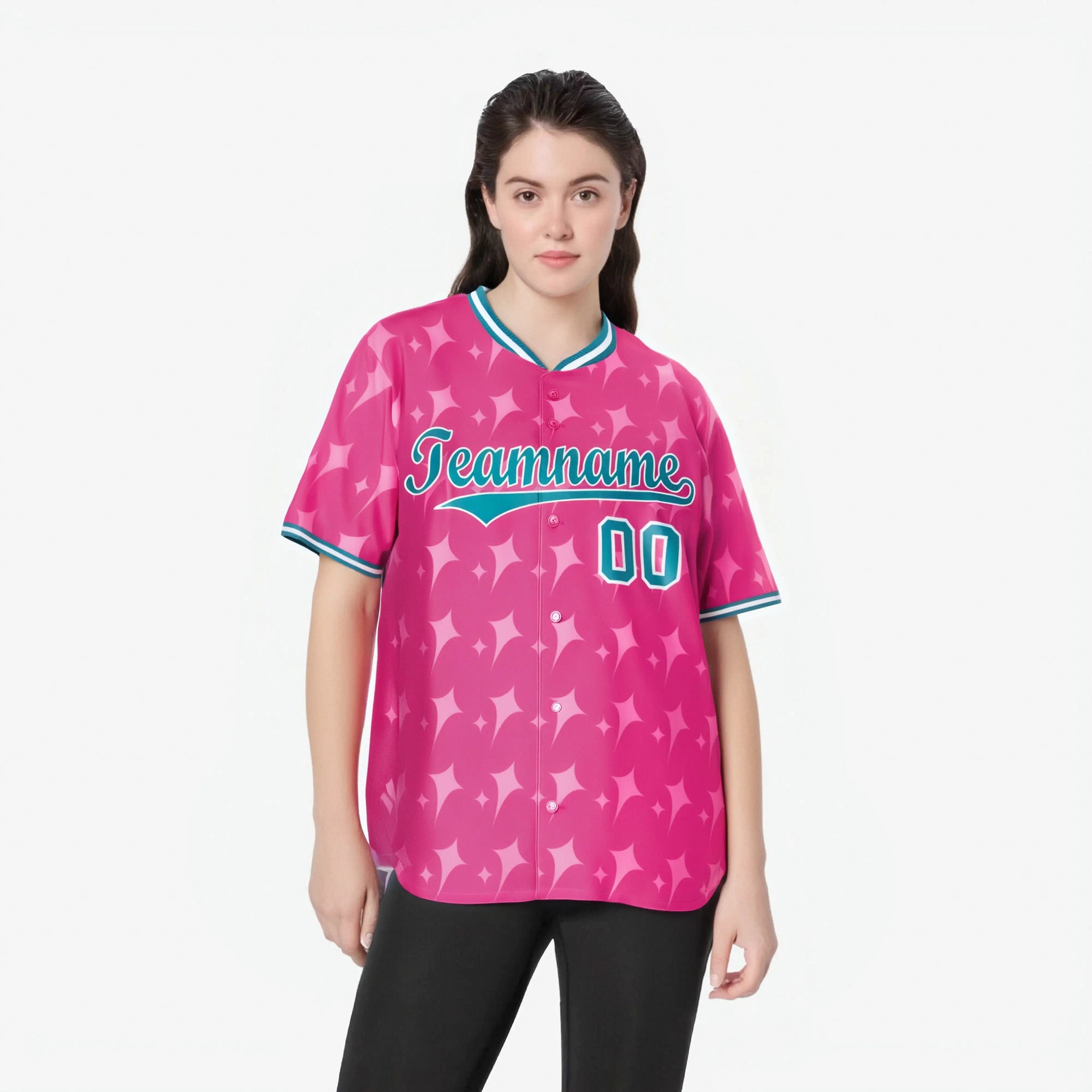 Custom Pink Aqua White Authentic Four Pointed Baseball Jersey