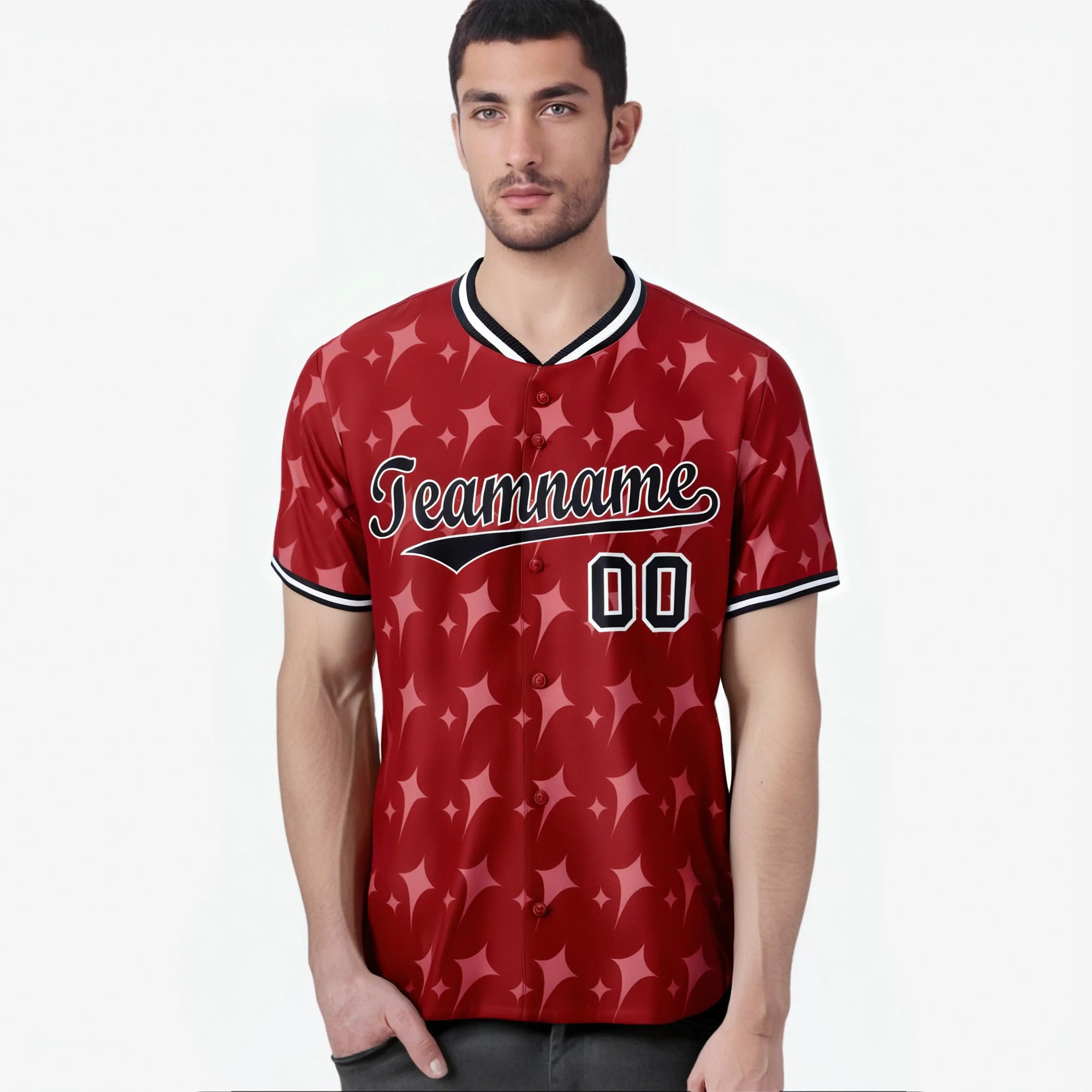 Custom Red Black White Authentic Four Pointed Baseball Jersey