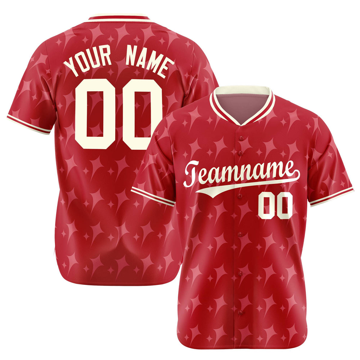 Custom Red Cream Authentic Four Pointed Baseball Jersey