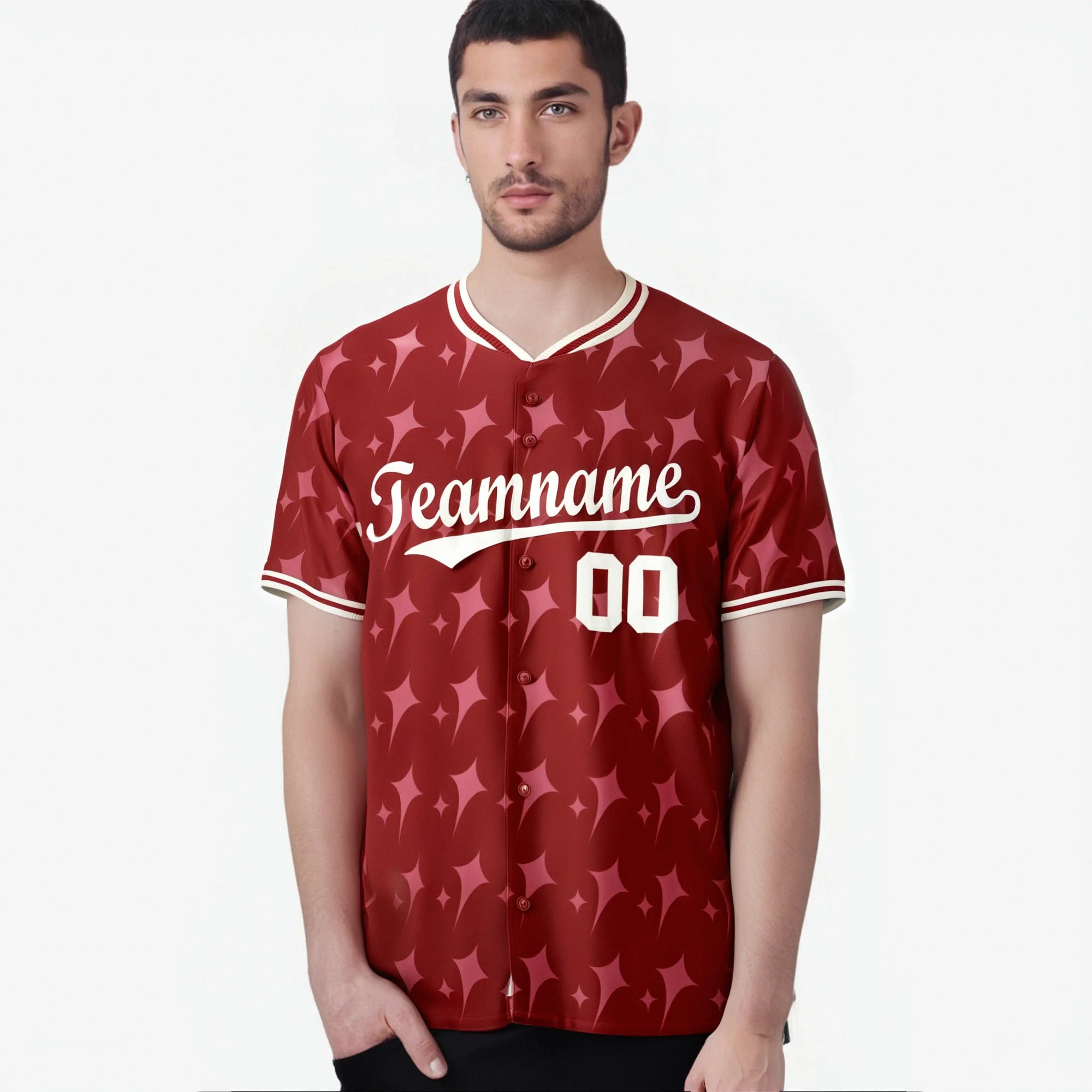 Custom Red Cream Authentic Four Pointed Baseball Jersey