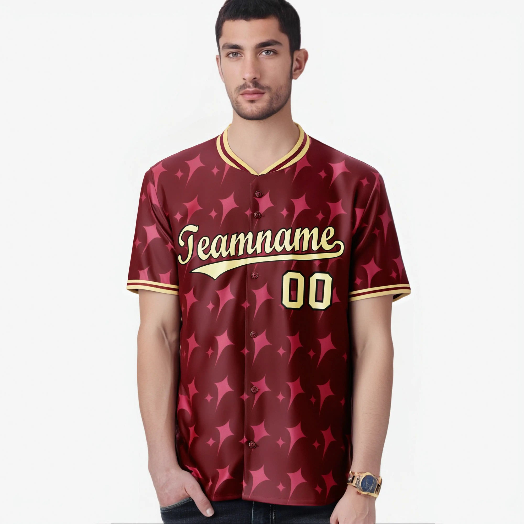 Custom Crimson Khaki Authentic Four Pointed Baseball Jersey