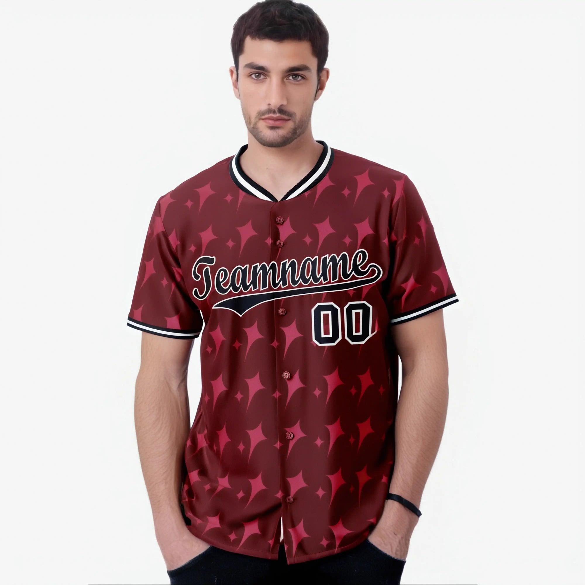 Custom Crimson Black-White Authentic Four Pointed Baseball Jersey