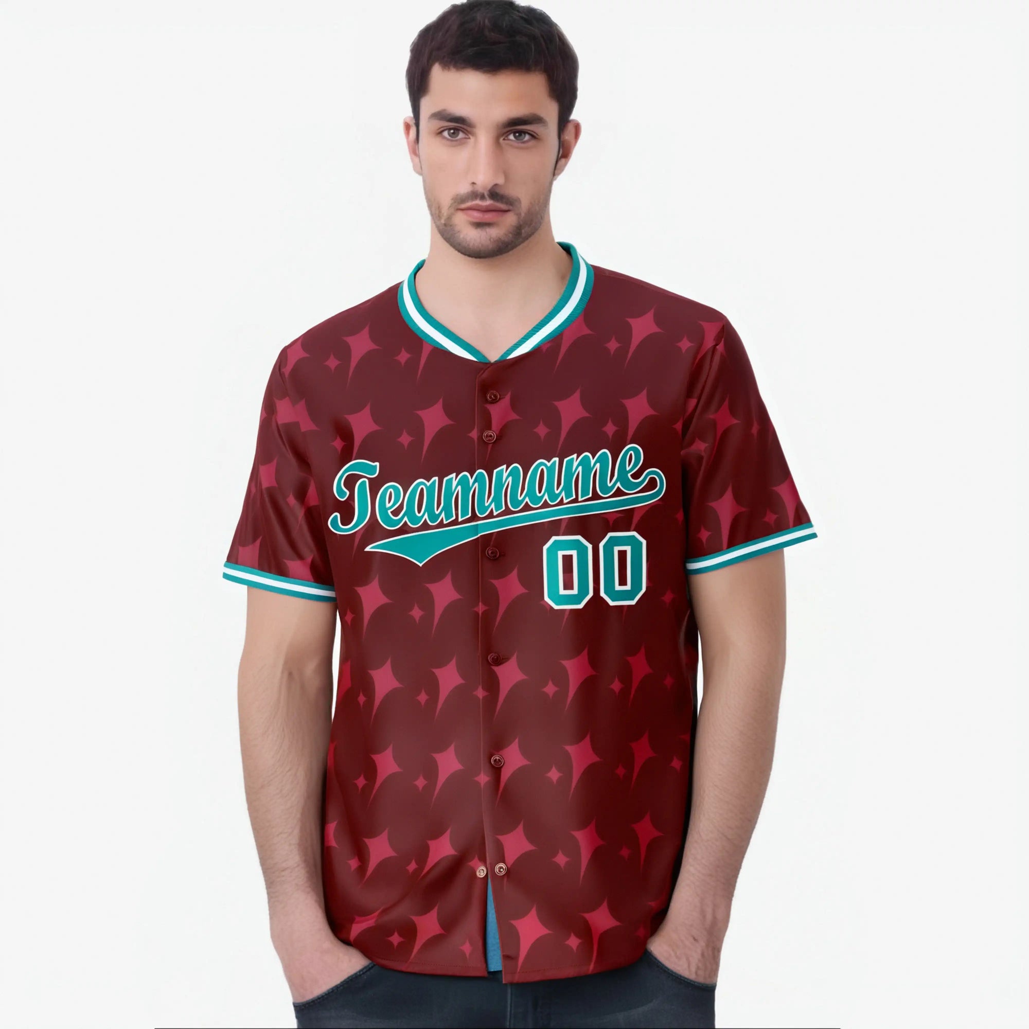 Custom Crimson Aqua White Authentic Four Pointed Baseball Jersey