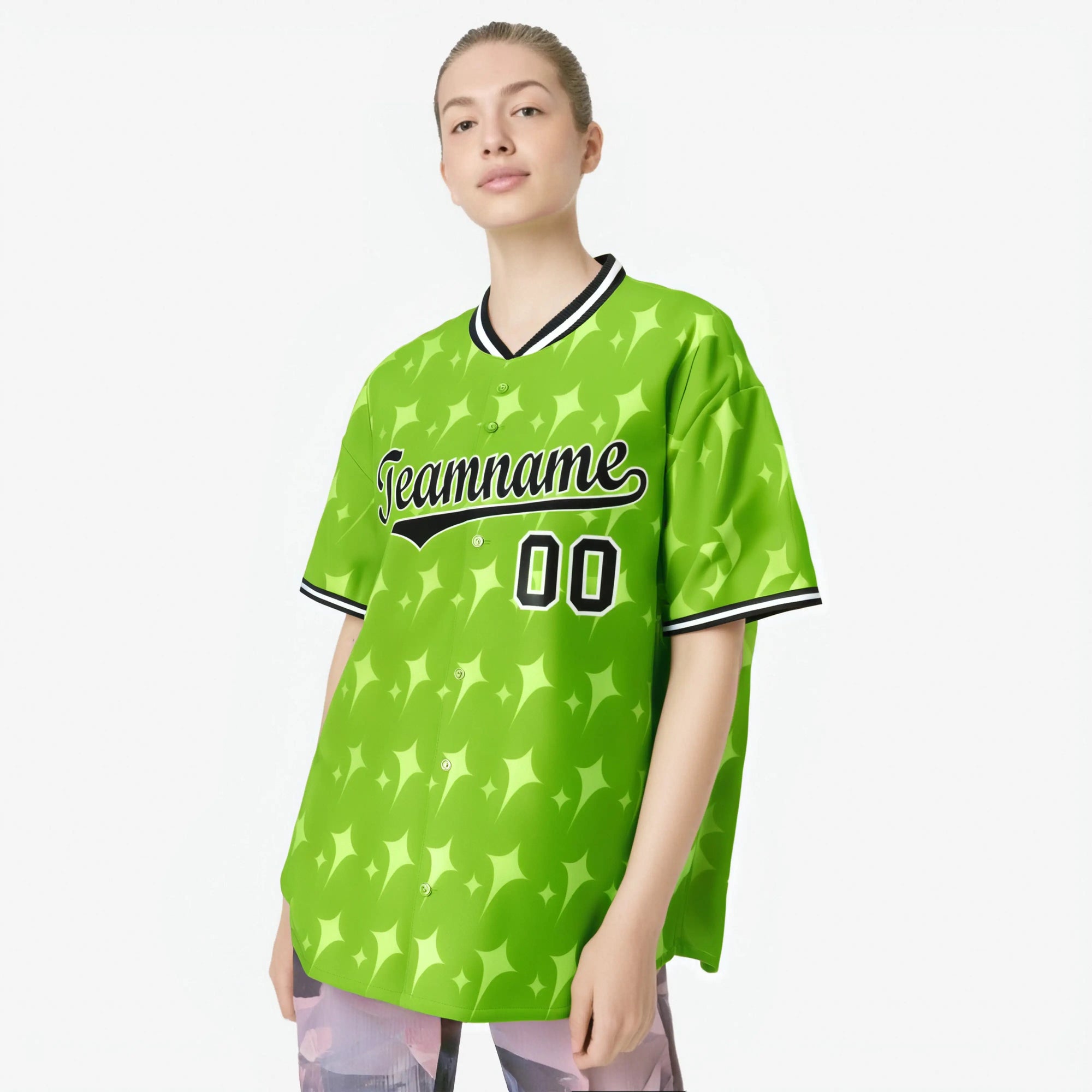 Custom Neon Green Black White Authentic Four Pointed Baseball Jersey