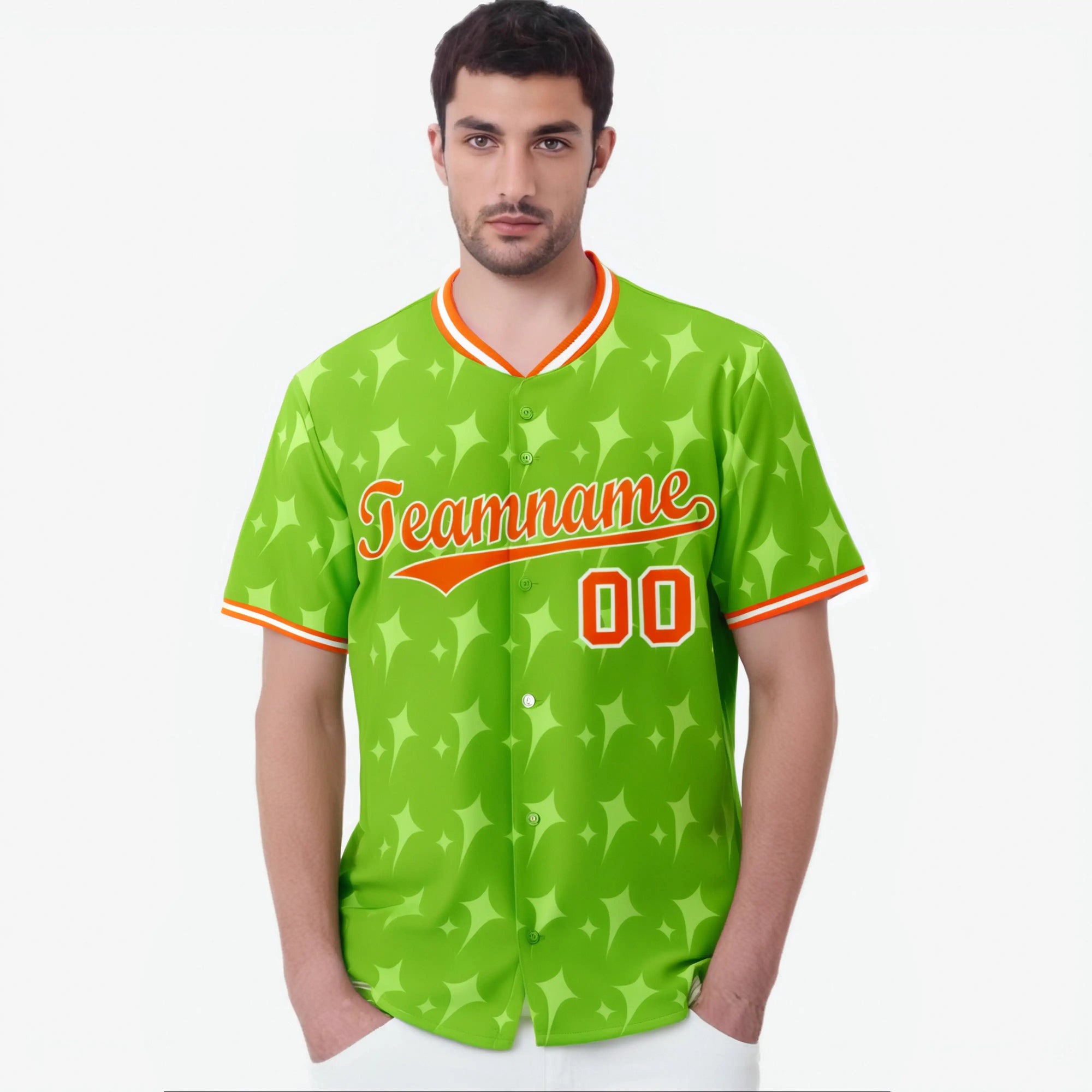 Custom Neon Green Orange White Authentic Four Pointed Baseball Jersey