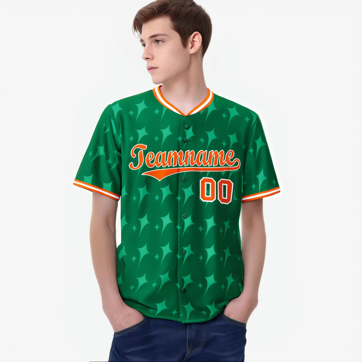 Custom Kelly Green Orange White Authentic Four Pointed Baseball Jersey