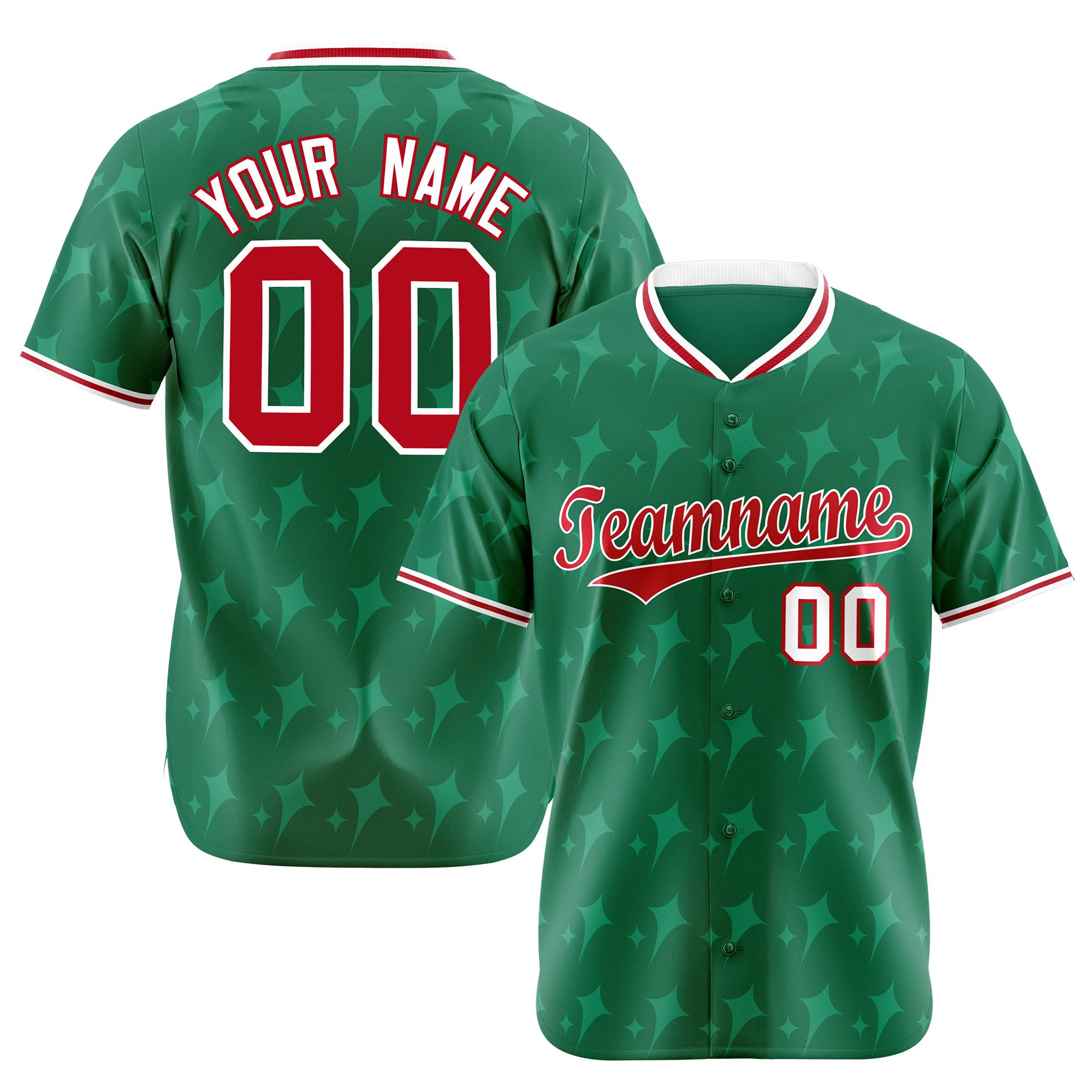 Custom Kelly Green Red White Authentic Four Pointed Baseball Jersey