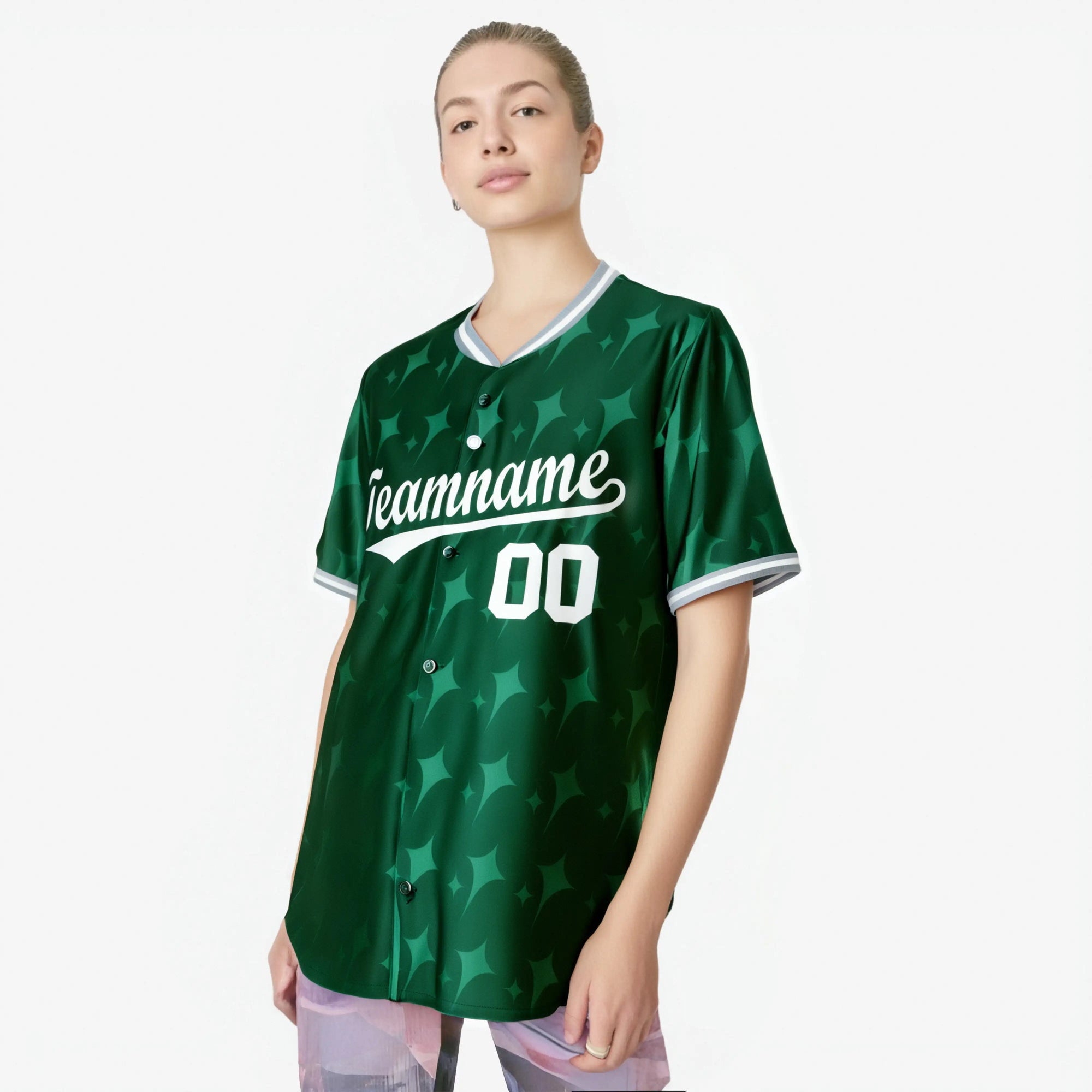 Custom Green White Gray Authentic Four Pointed Baseball Jersey