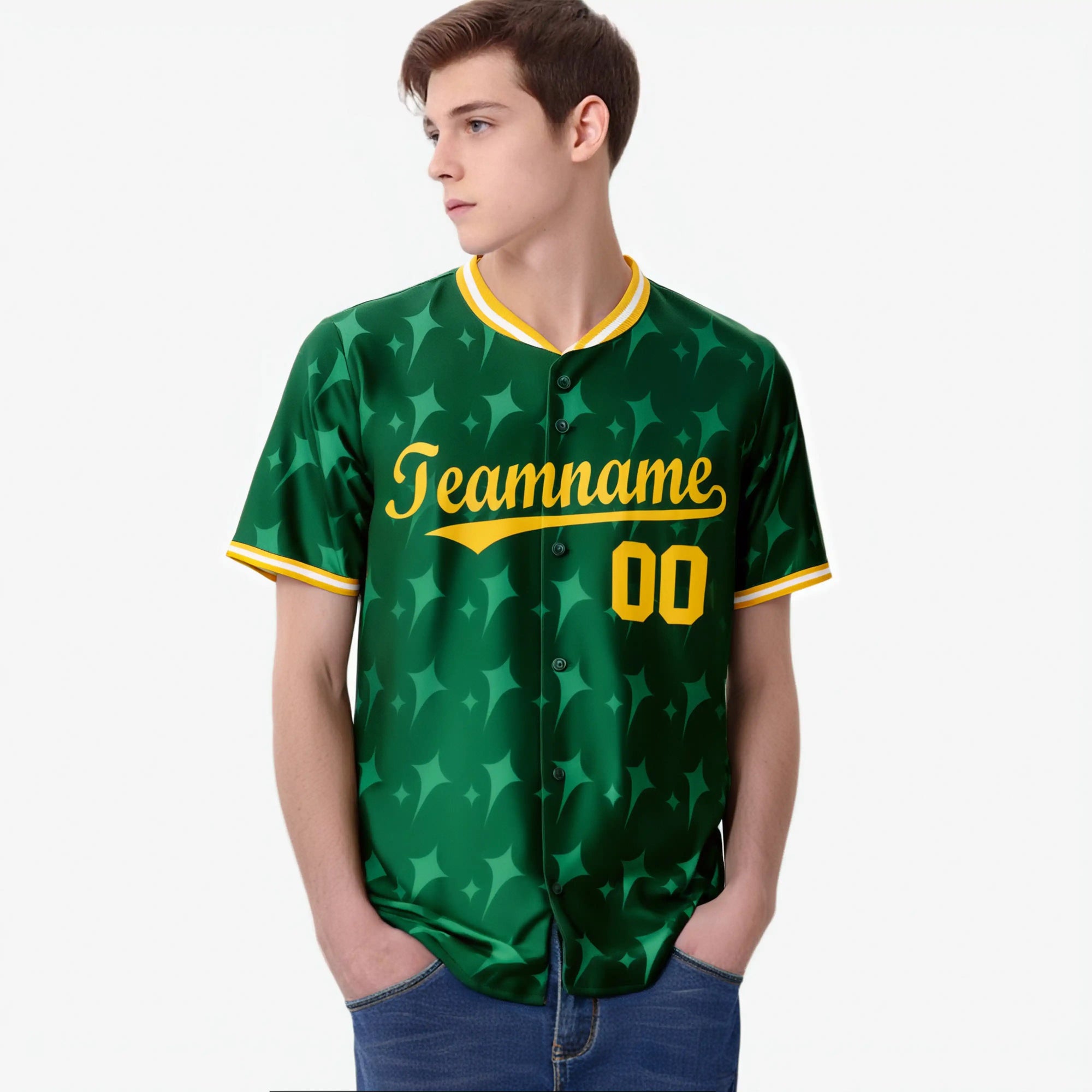 Custom Green Gold White Authentic Four Pointed Baseball Jersey