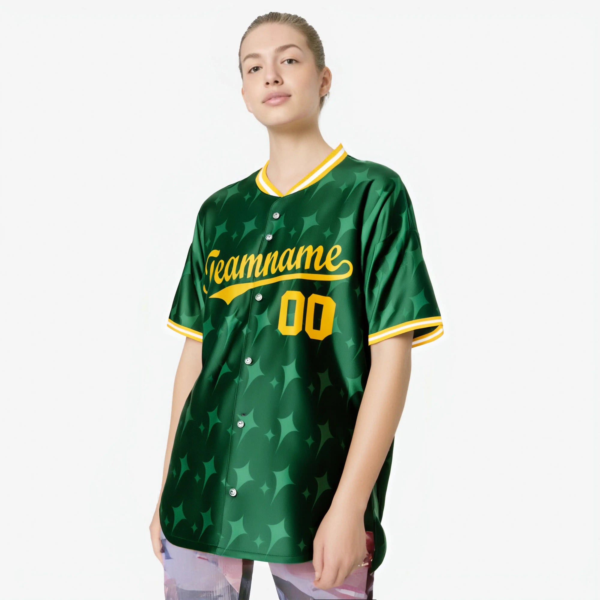 Custom Green Gold White Authentic Four Pointed Baseball Jersey