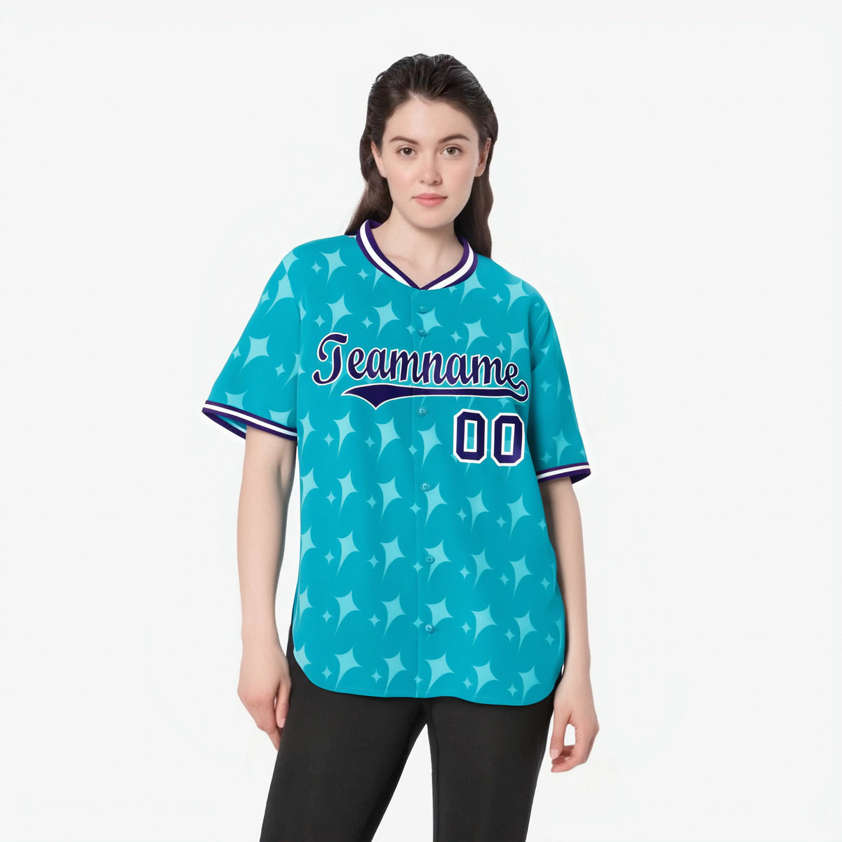 Custom Sky Blue Purple White Authentic Four Pointed Baseball Jersey