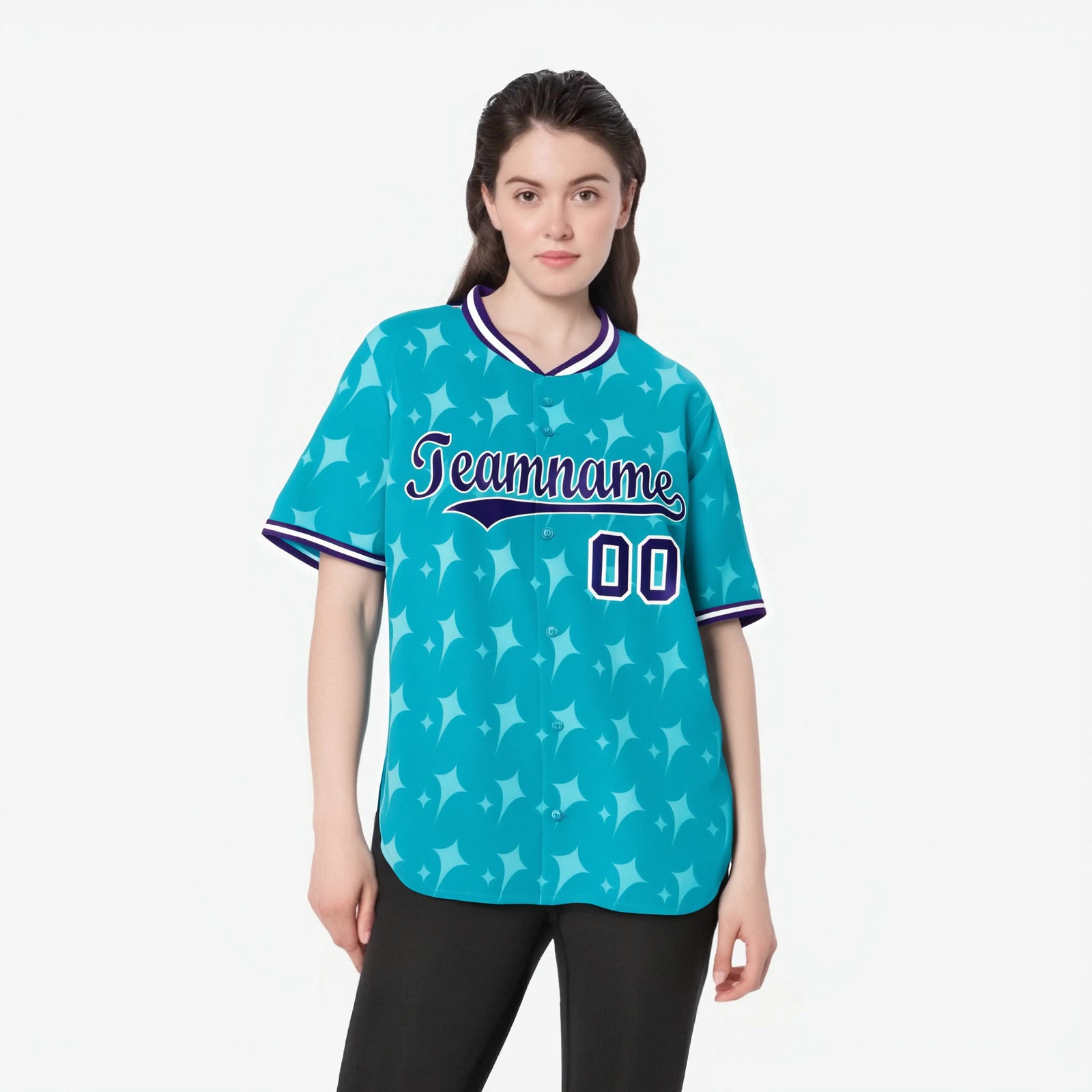 Custom Sky Blue Purple White Authentic Four Pointed Baseball Jersey