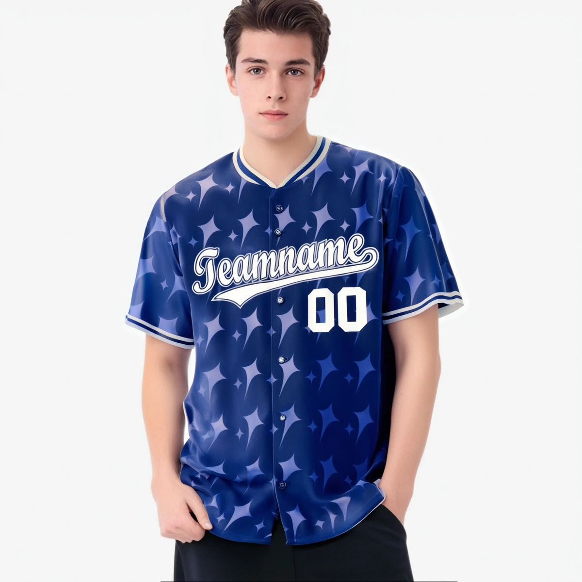 Custom Royal Blue White Gray Authentic Four Pointed Baseball Jersey