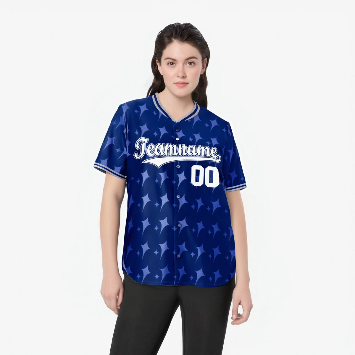 Custom Royal Blue White Gray Authentic Four Pointed Baseball Jersey