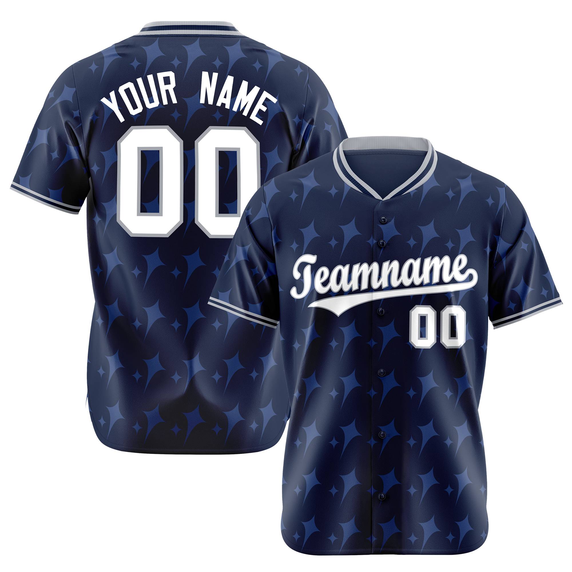 Custom Navy White Gray Authentic Four Pointed Baseball Jersey