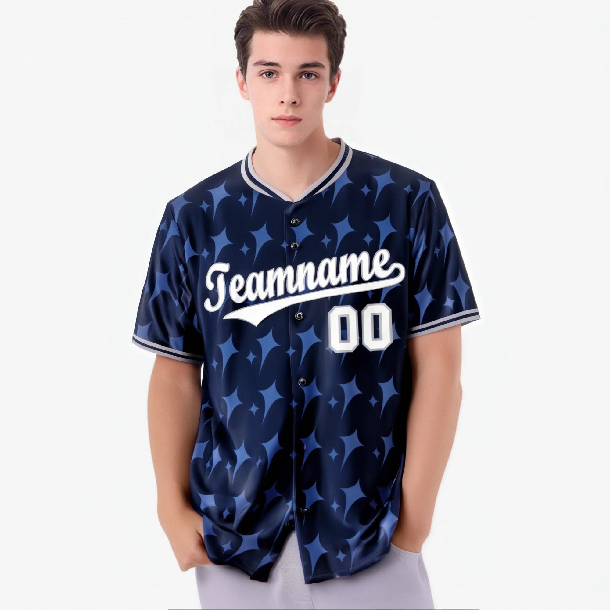 Custom Navy White Gray Authentic Four Pointed Baseball Jersey