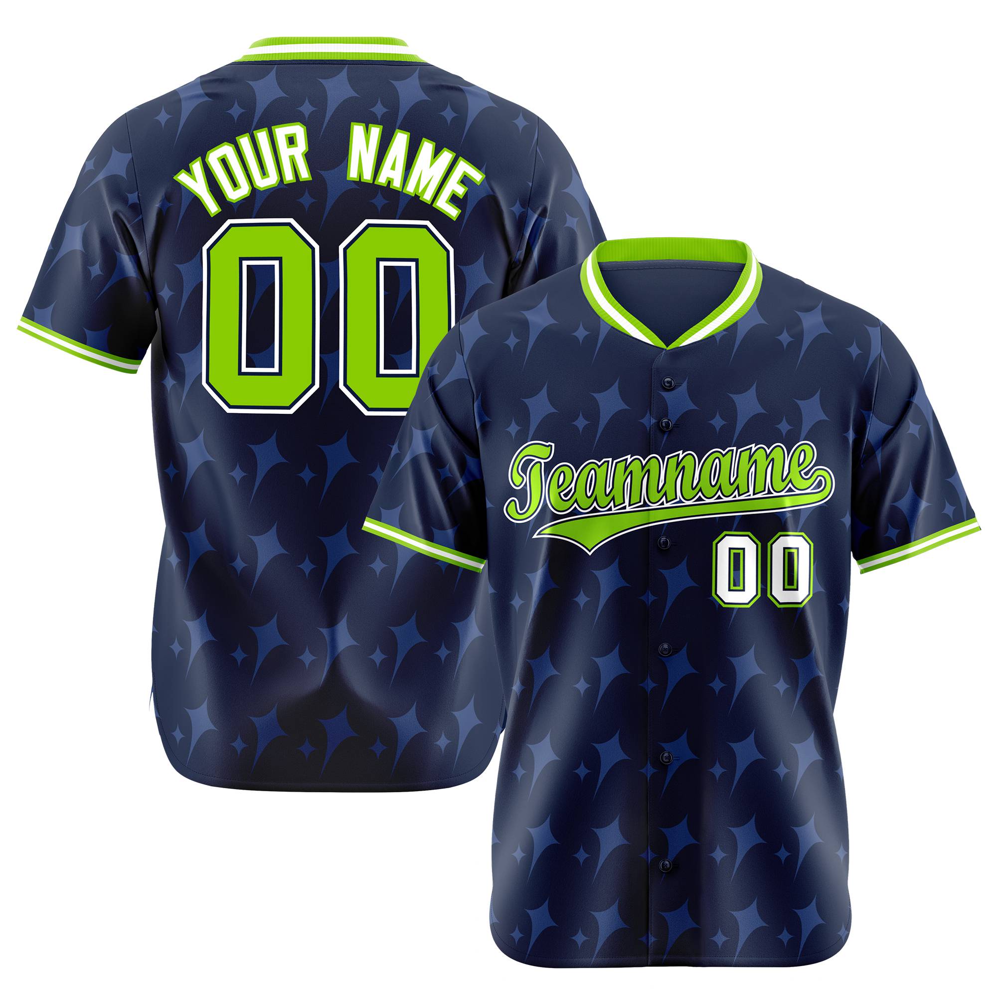 Custom Navy Neon Green White Authentic Four Pointed Baseball Jersey