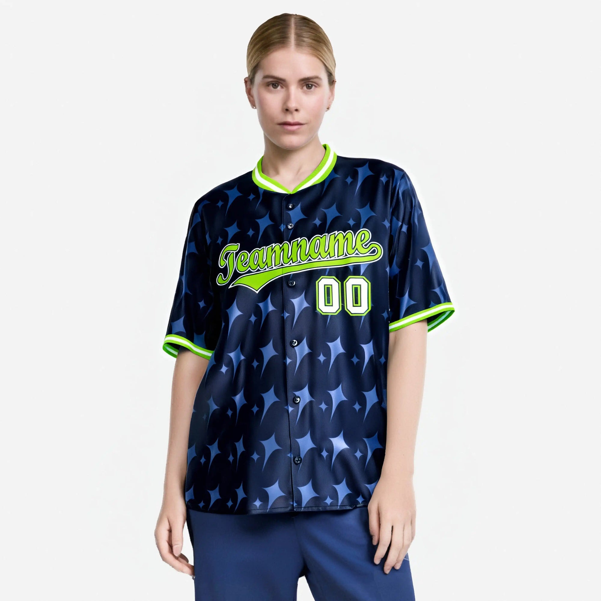 Custom Navy Neon Green White Authentic Four Pointed Baseball Jersey