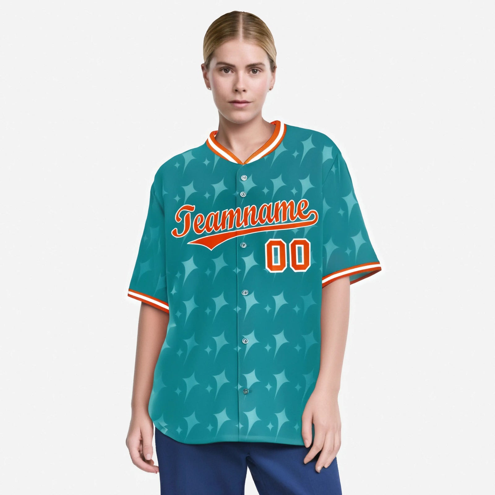 Custom Aqua Orange White Authentic Four Pointed Baseball Jersey