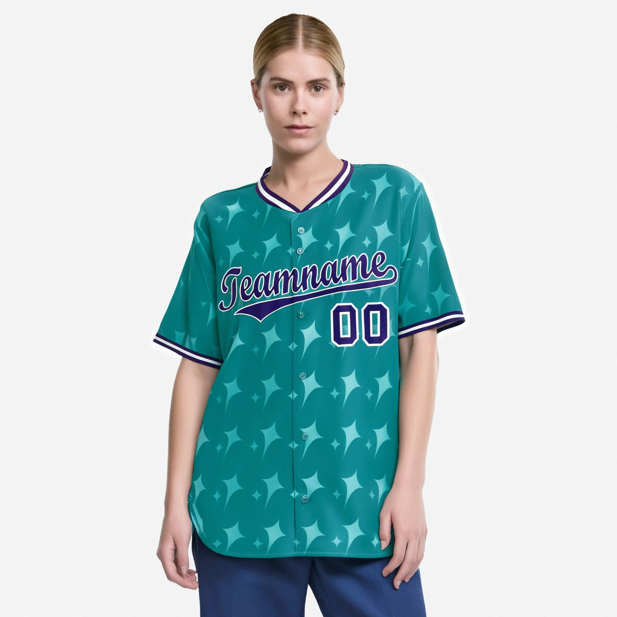 Custom Aqua Purple White Authentic Four Pointed Baseball Jersey