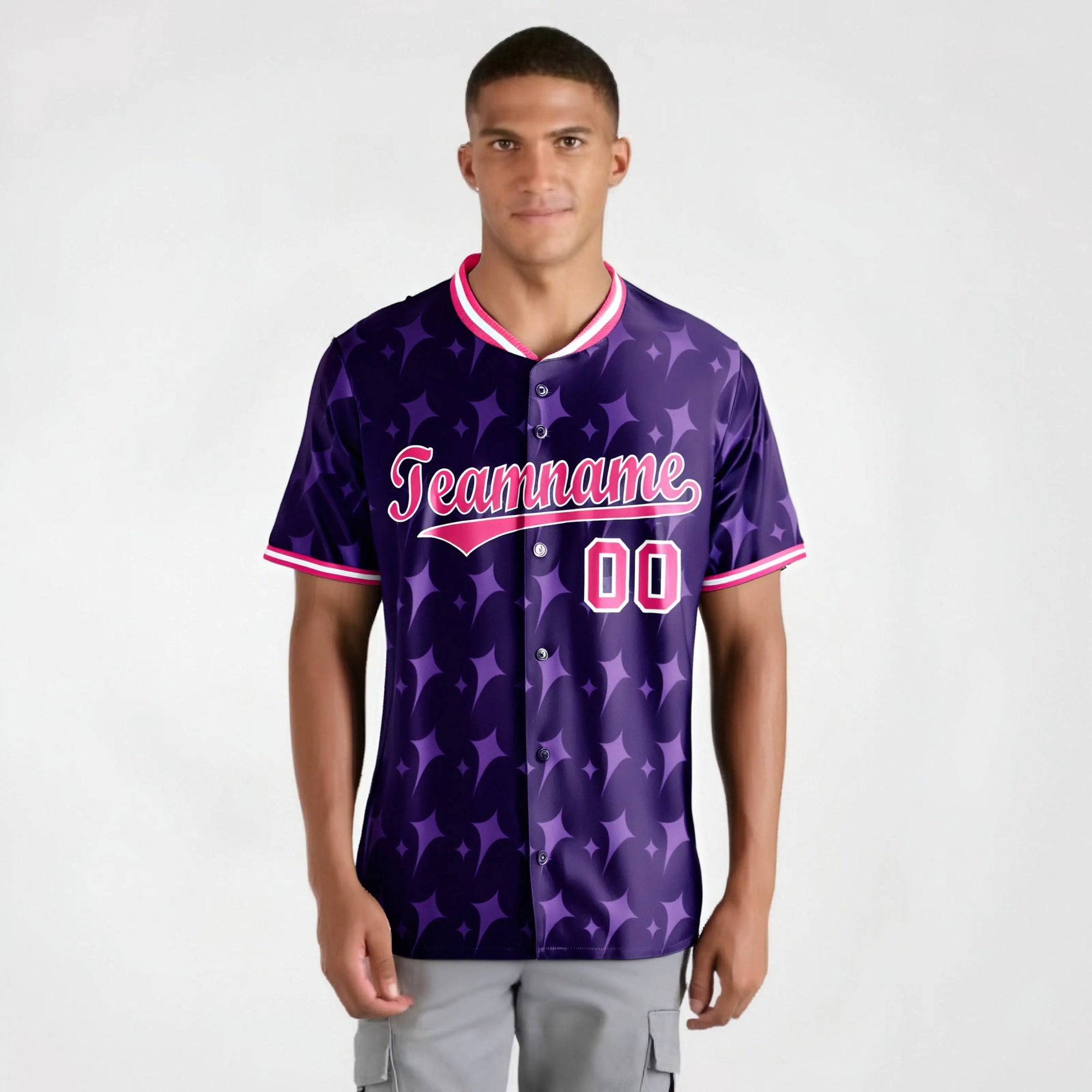 Custom Purple Pink White Authentic Four Pointed Baseball Jersey