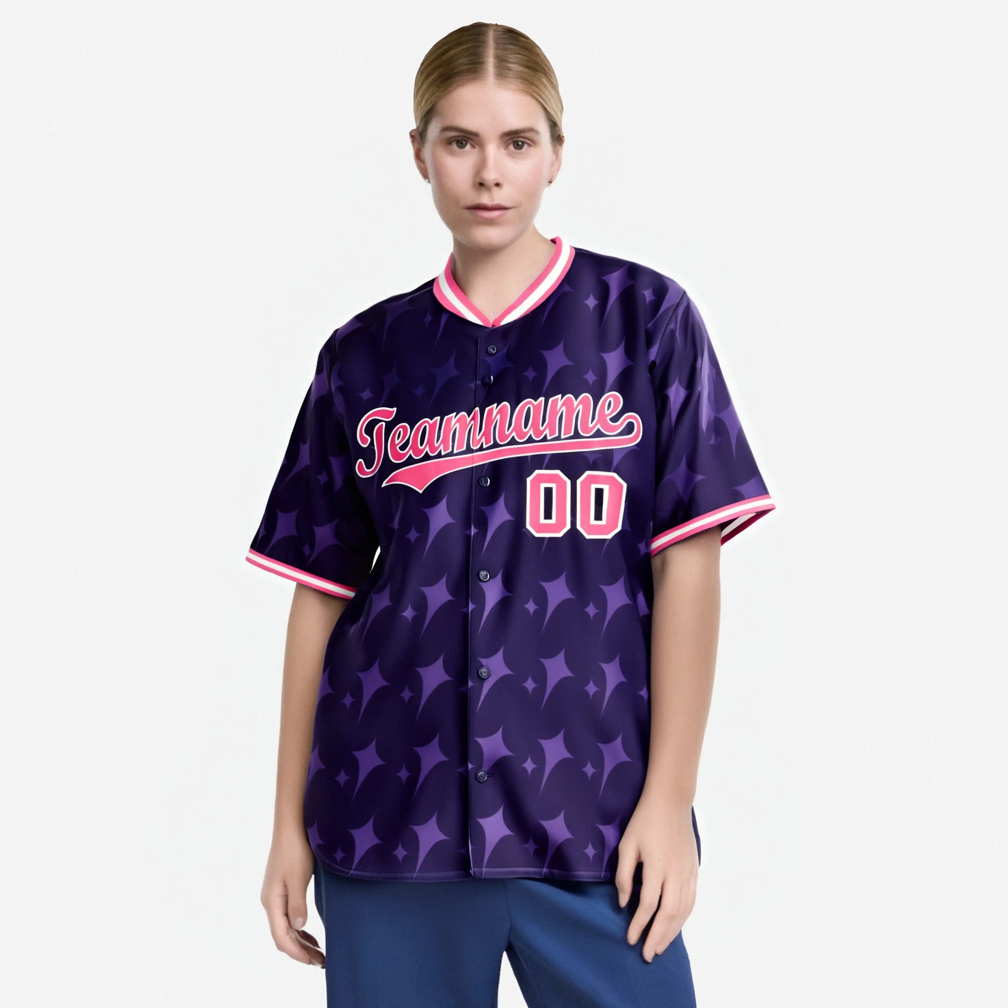 Custom Purple Pink White Authentic Four Pointed Baseball Jersey